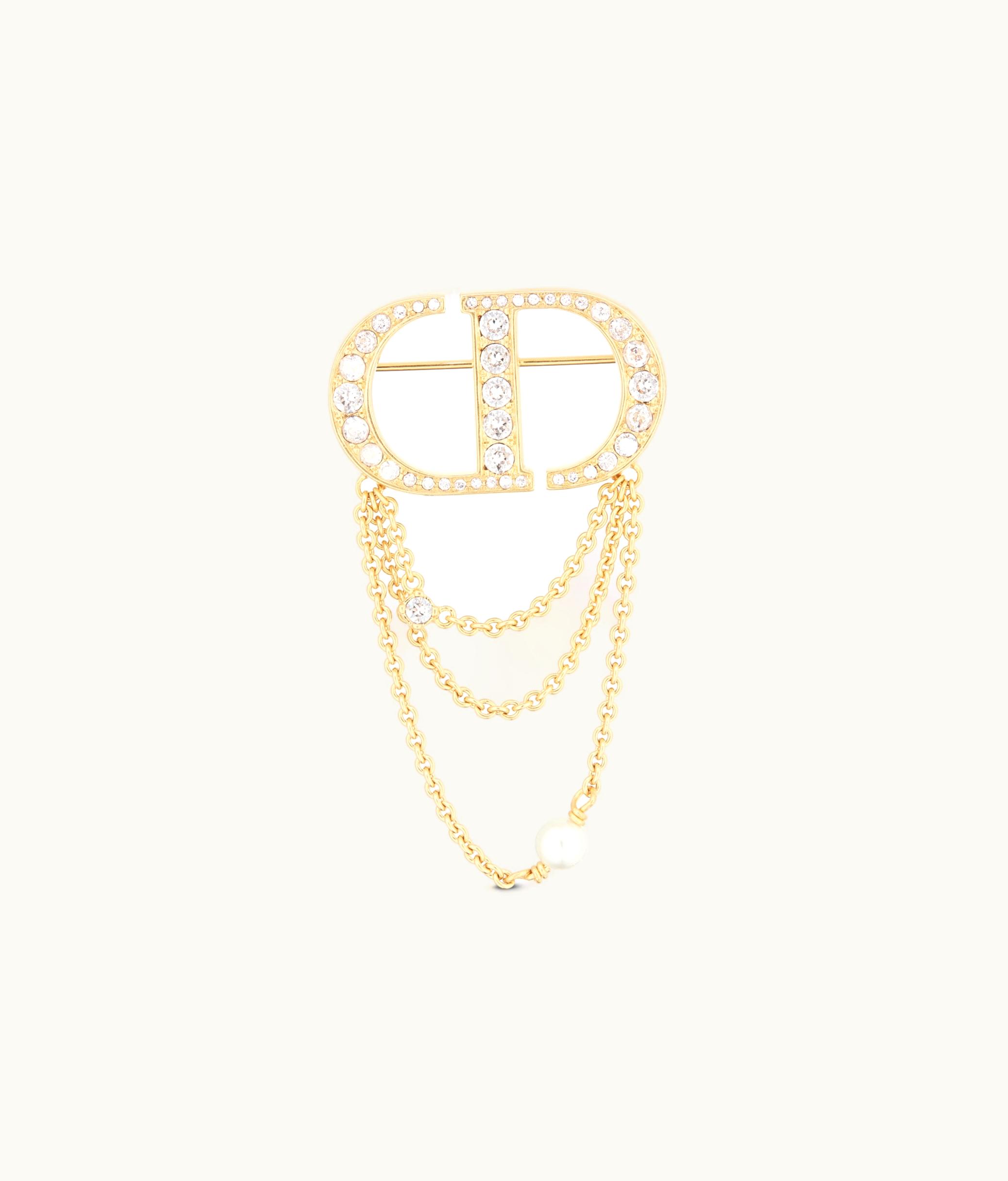 Dior Dior Petit CD Brooch - Gold-Finish Metal With A White Resin Pearl And Silver-Tone Crystals
