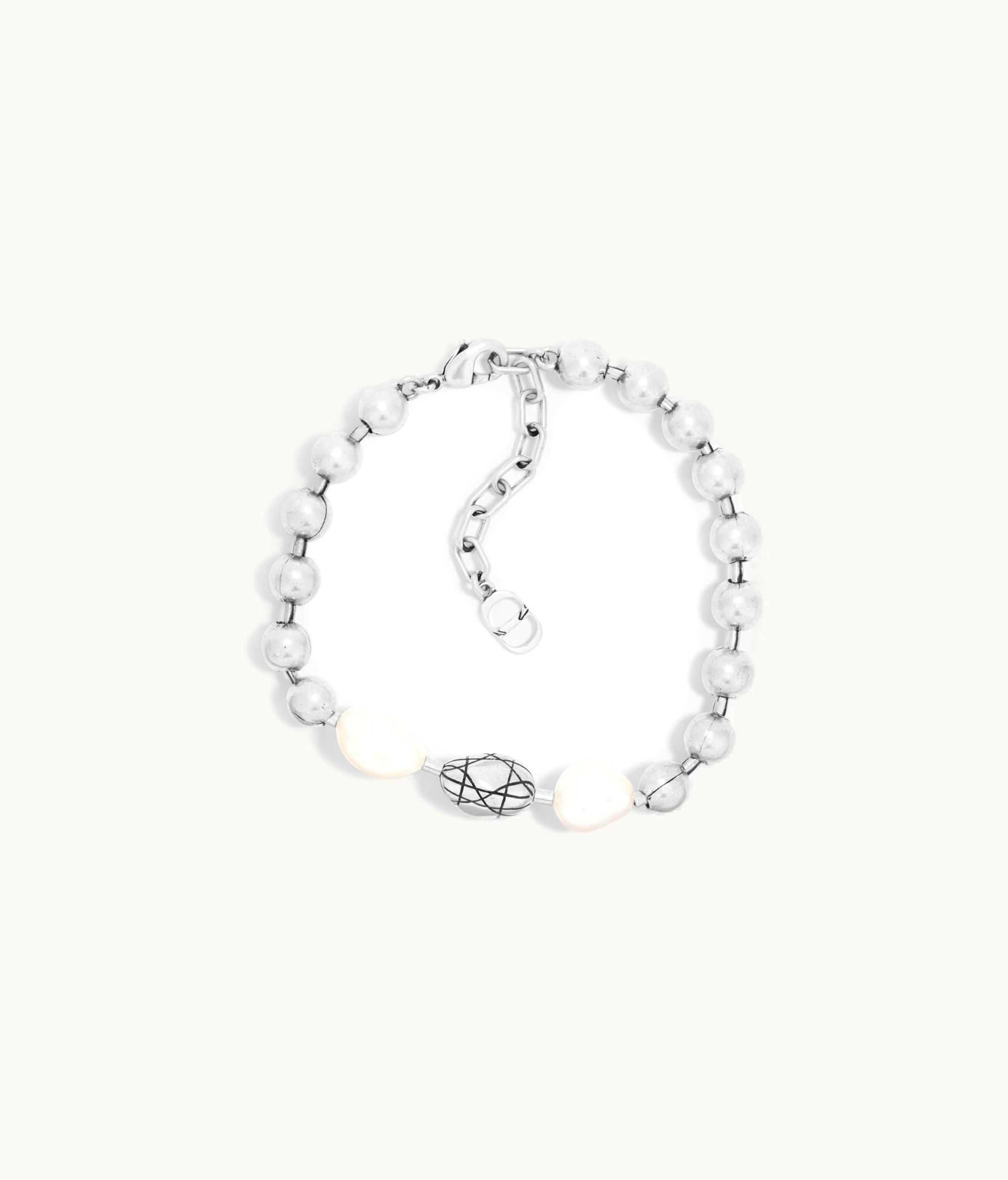 Dior Dior Cannage Bracelet - Antique Silver-Finish Brass With White Freshwater Pearls