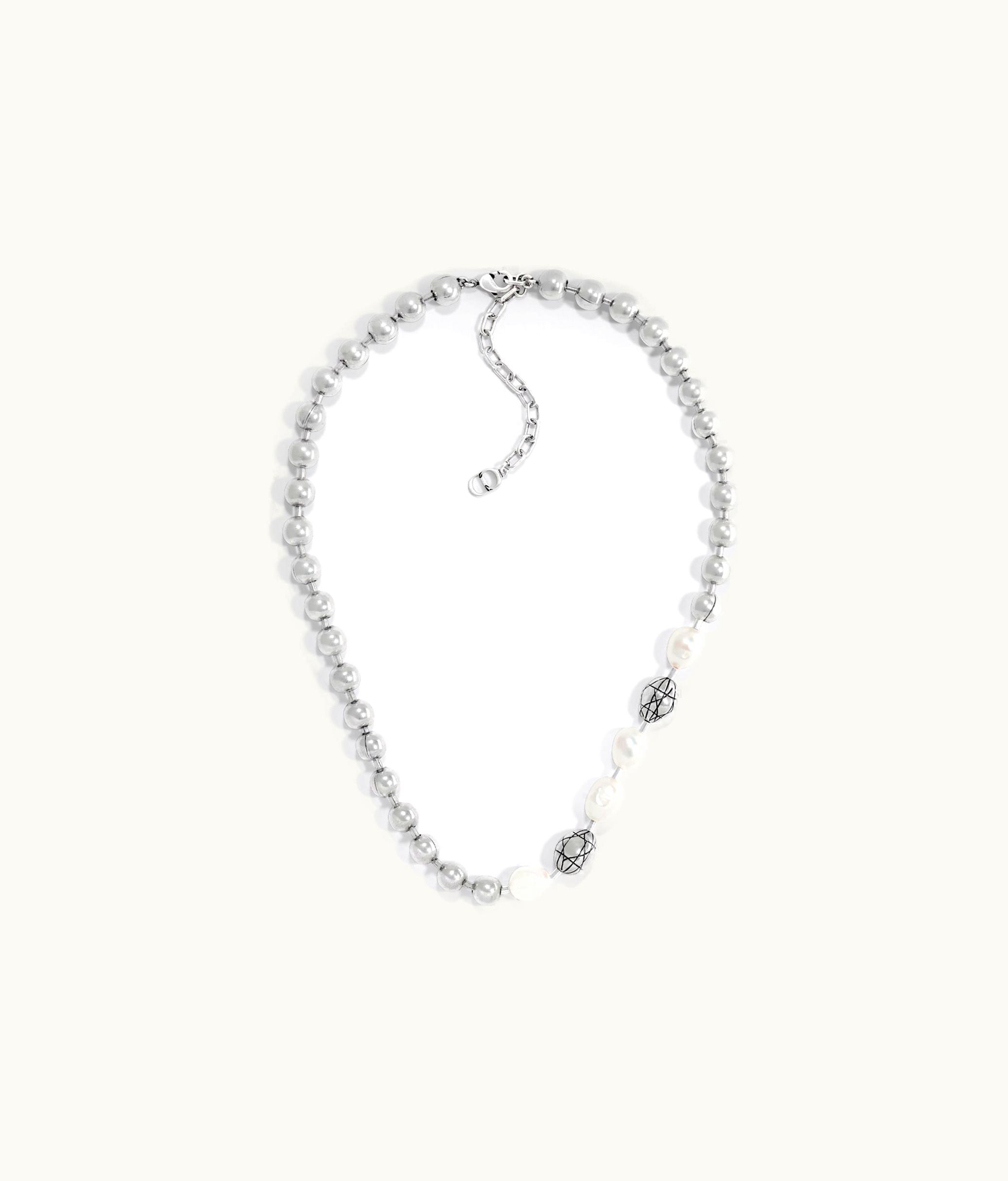 Dior Dior Cannage Necklace - Antique Silver-Finish Brass With White Freshwater Pearls