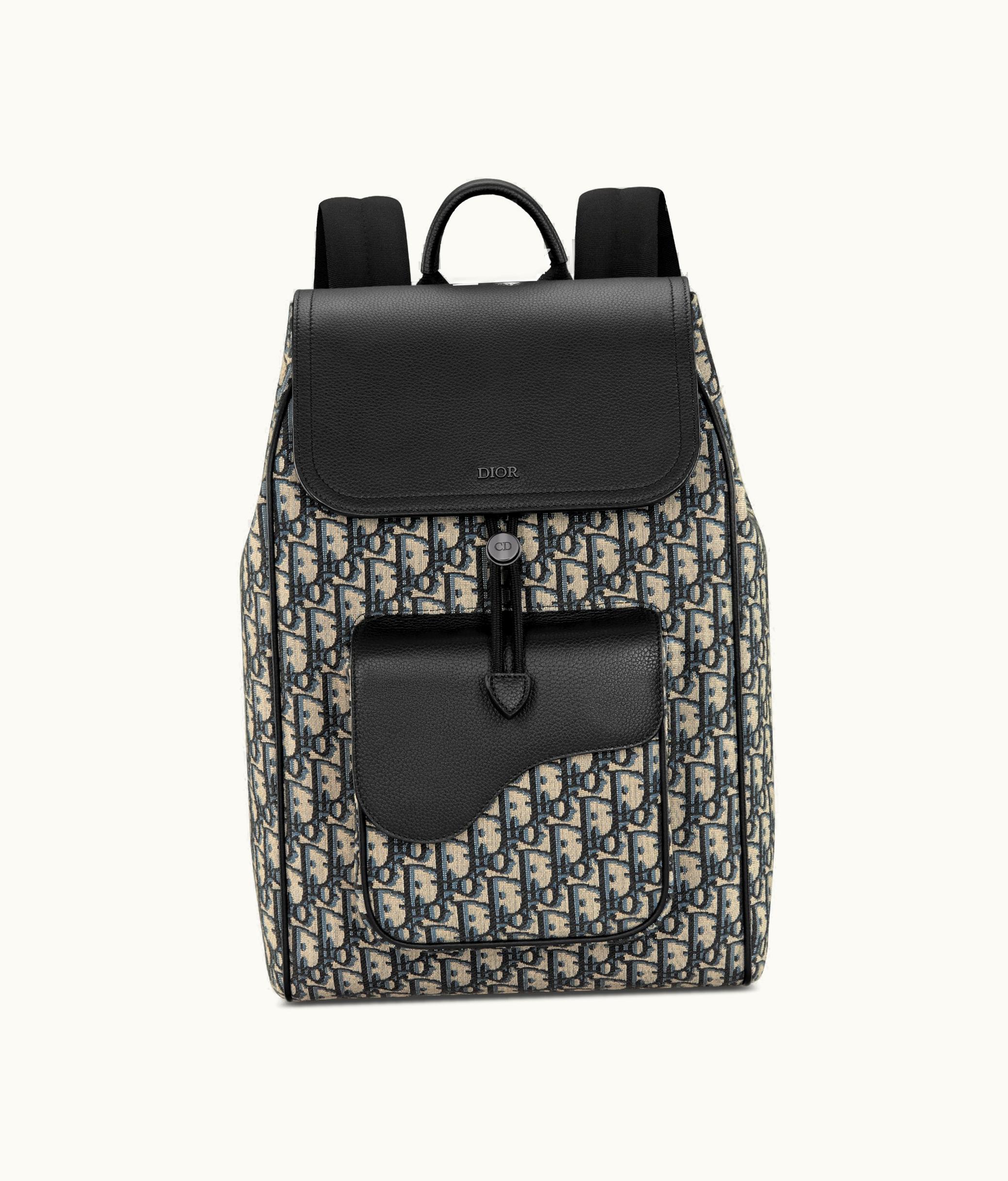 Dior Saddle Backpack - Beige And Black Dior Oblique Jacquard And Black Grained Calfskin