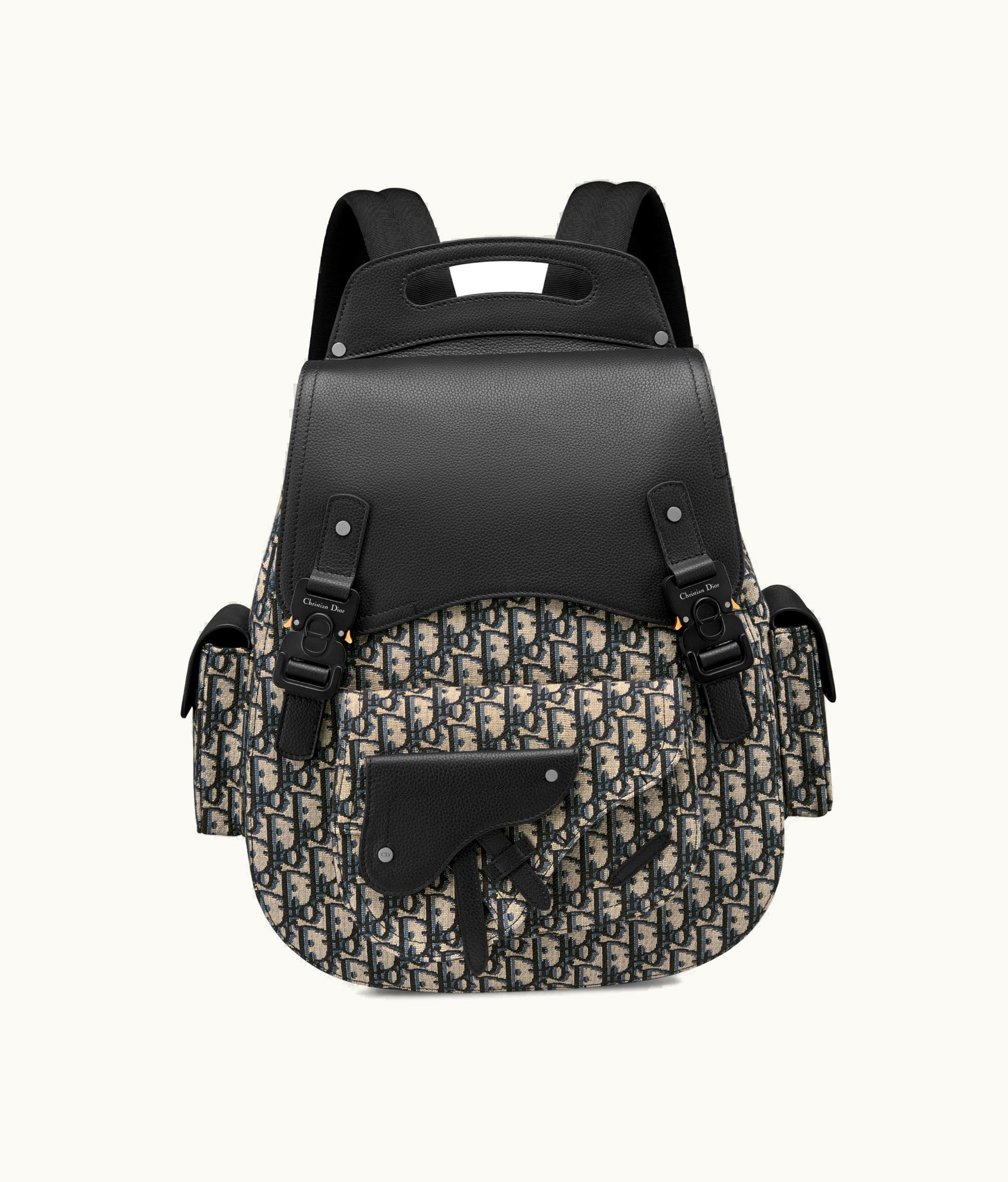 Dior Maxi Gallop Backpack - Beige And Black Dior Oblique Jacquard And Black Grained Calfskin