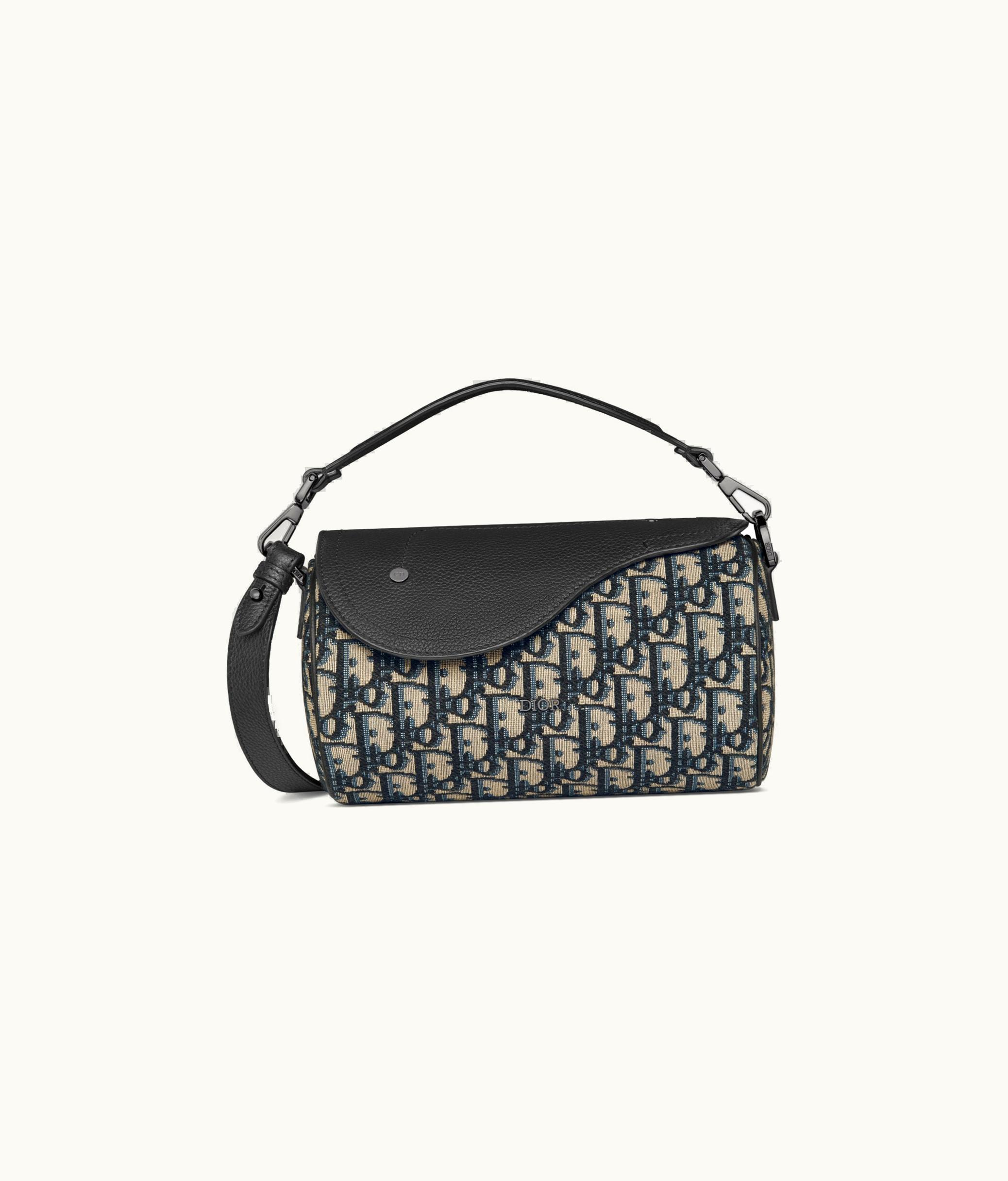 Dior Roller Bag With Strap - Beige And Black Dior Oblique Jacquard And Black Grained Calfskin