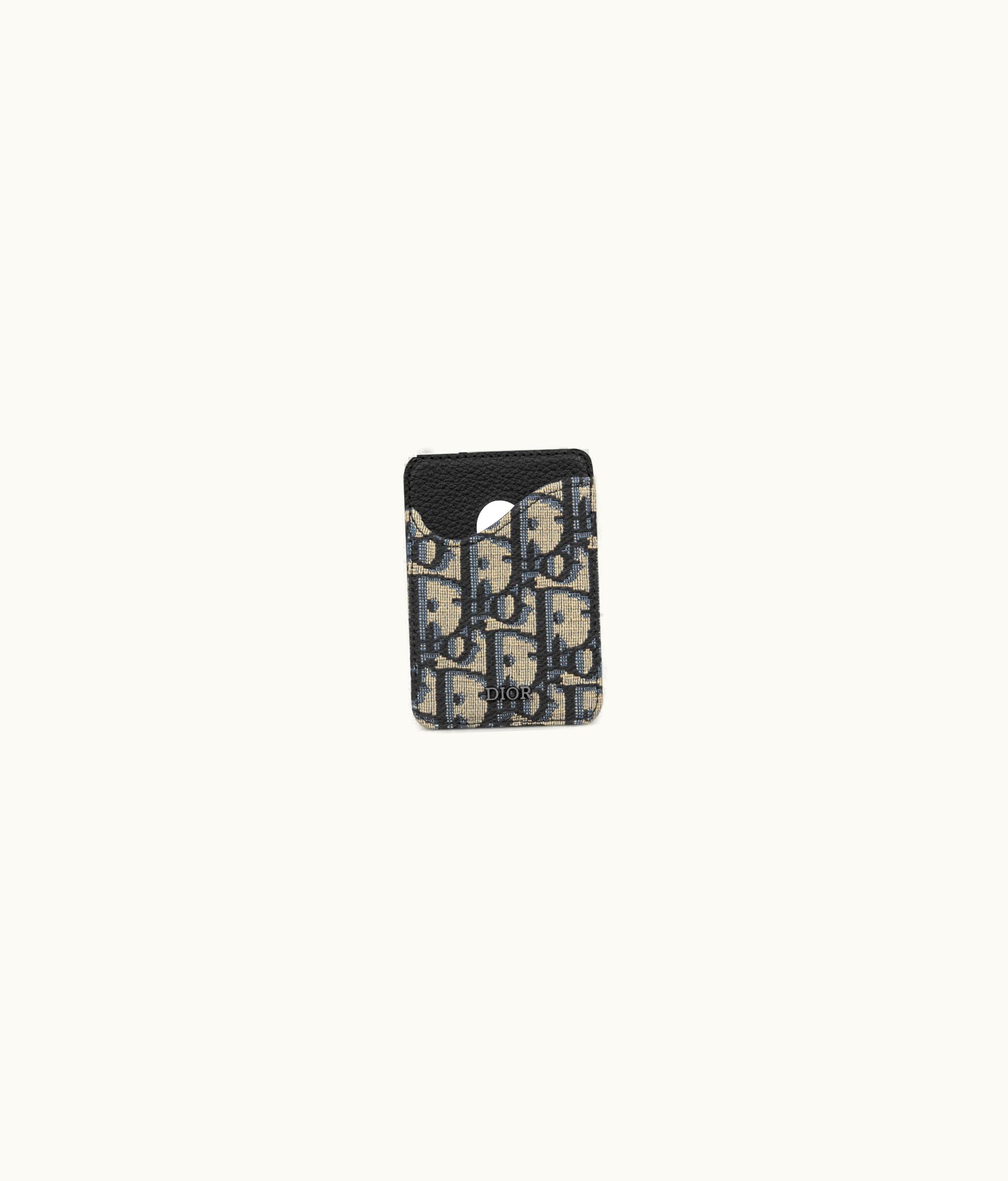 Dior Saddle Magnetic Card Holder - Beige And Black Dior Oblique Jacquard And Black Grained Calfskin