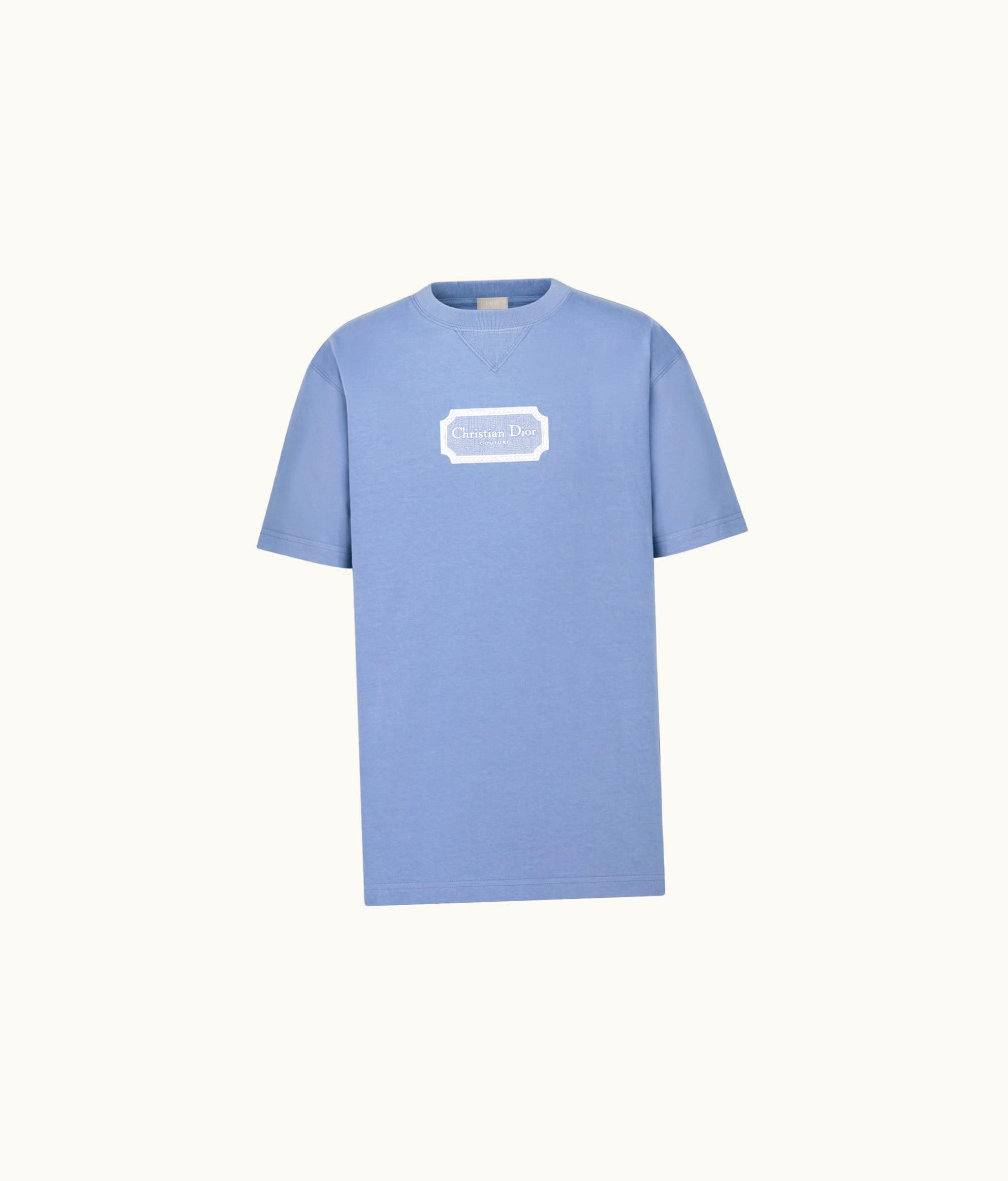 Dior Christian Dior Couture Signature Embroidered Relaxed-Fit T-Shirt - Blue Organic Cotton Jersey