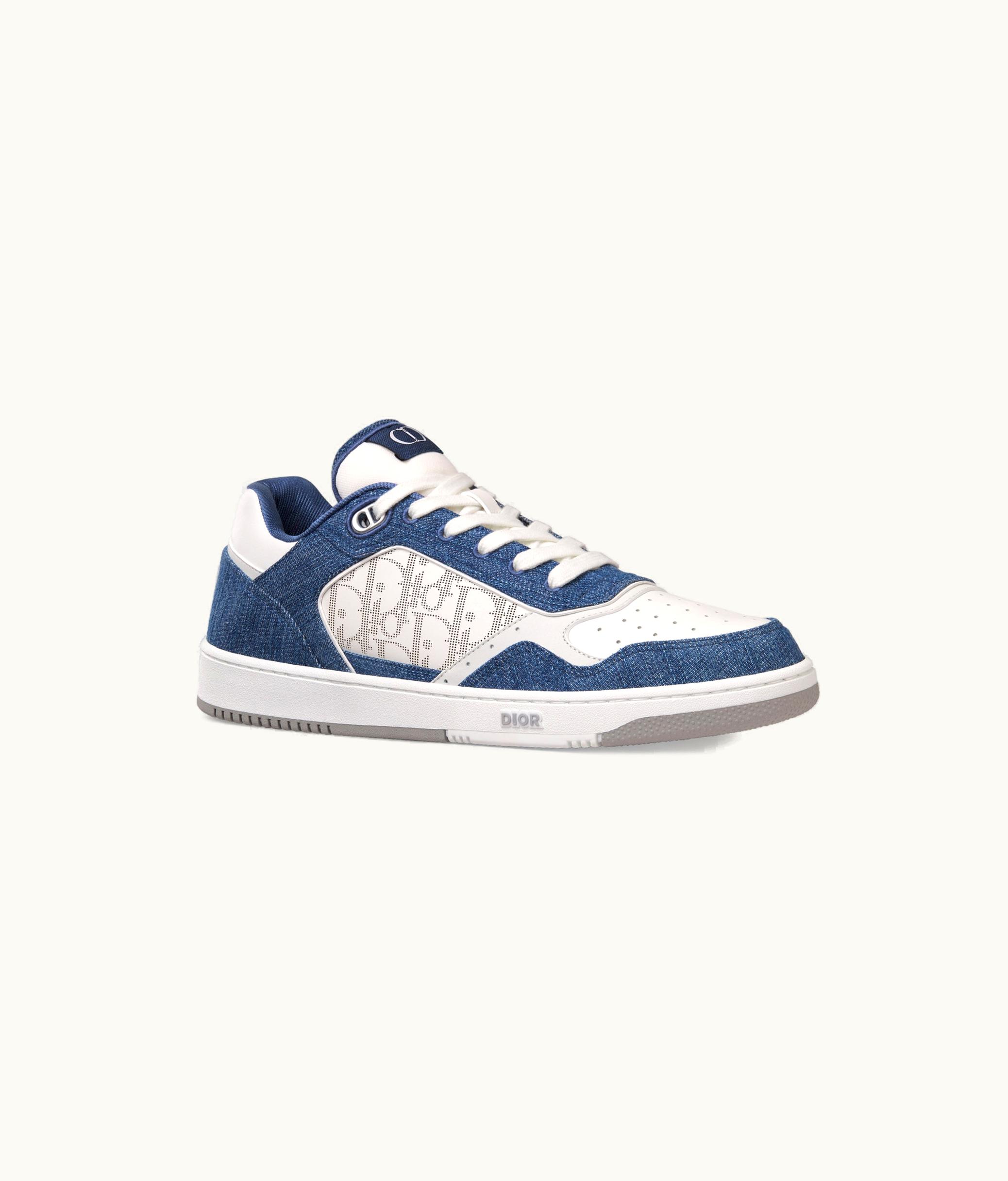 Dior B27 Low-Top Sneaker - White Smooth Calfskin, Blue Denim And White Dior Oblique Galaxy Leather