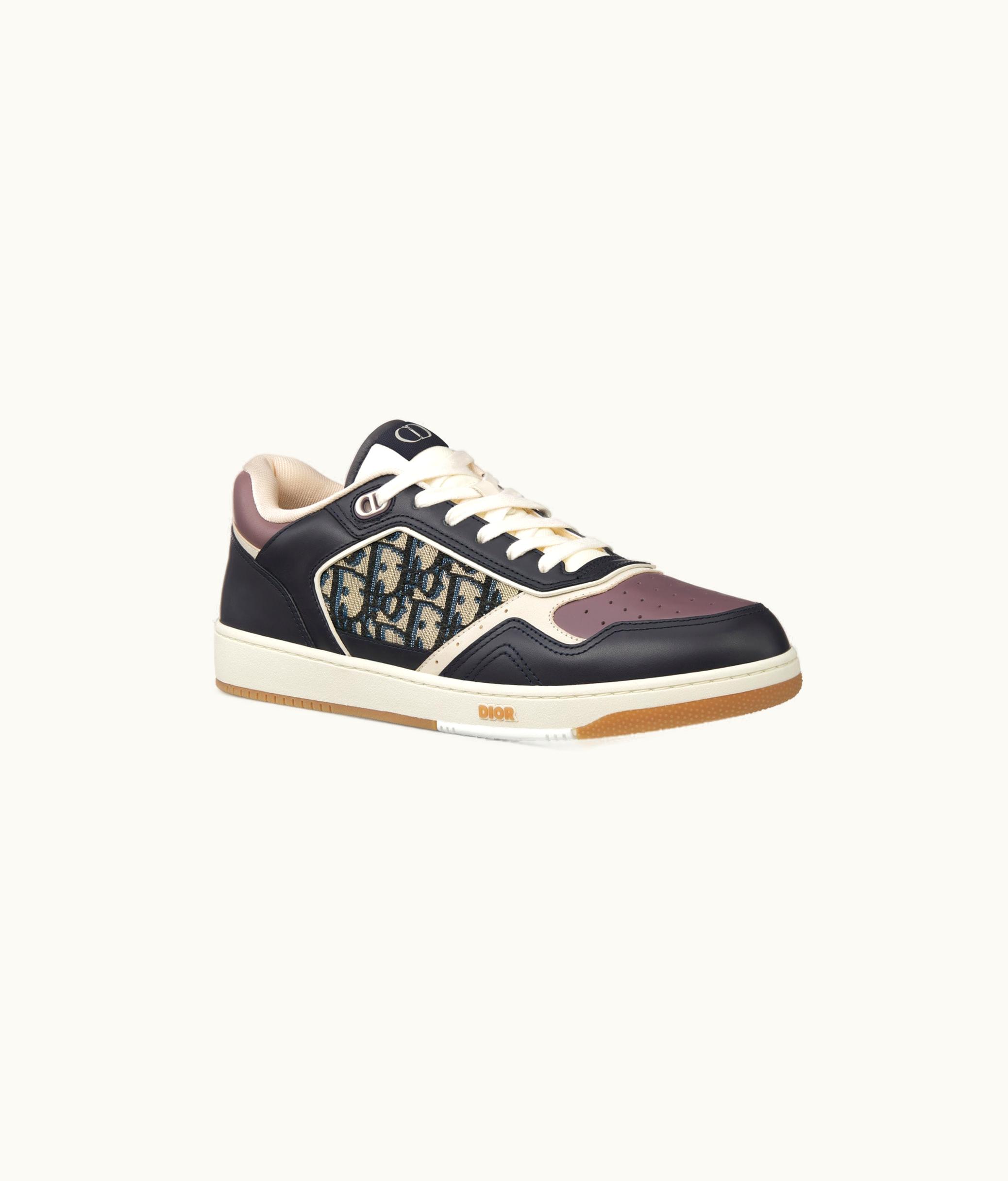 Dior B27 Low-Top Sneaker - Deep Blue And Plum Smooth Calfskin With Beige And Black Dior Oblique Jacquard