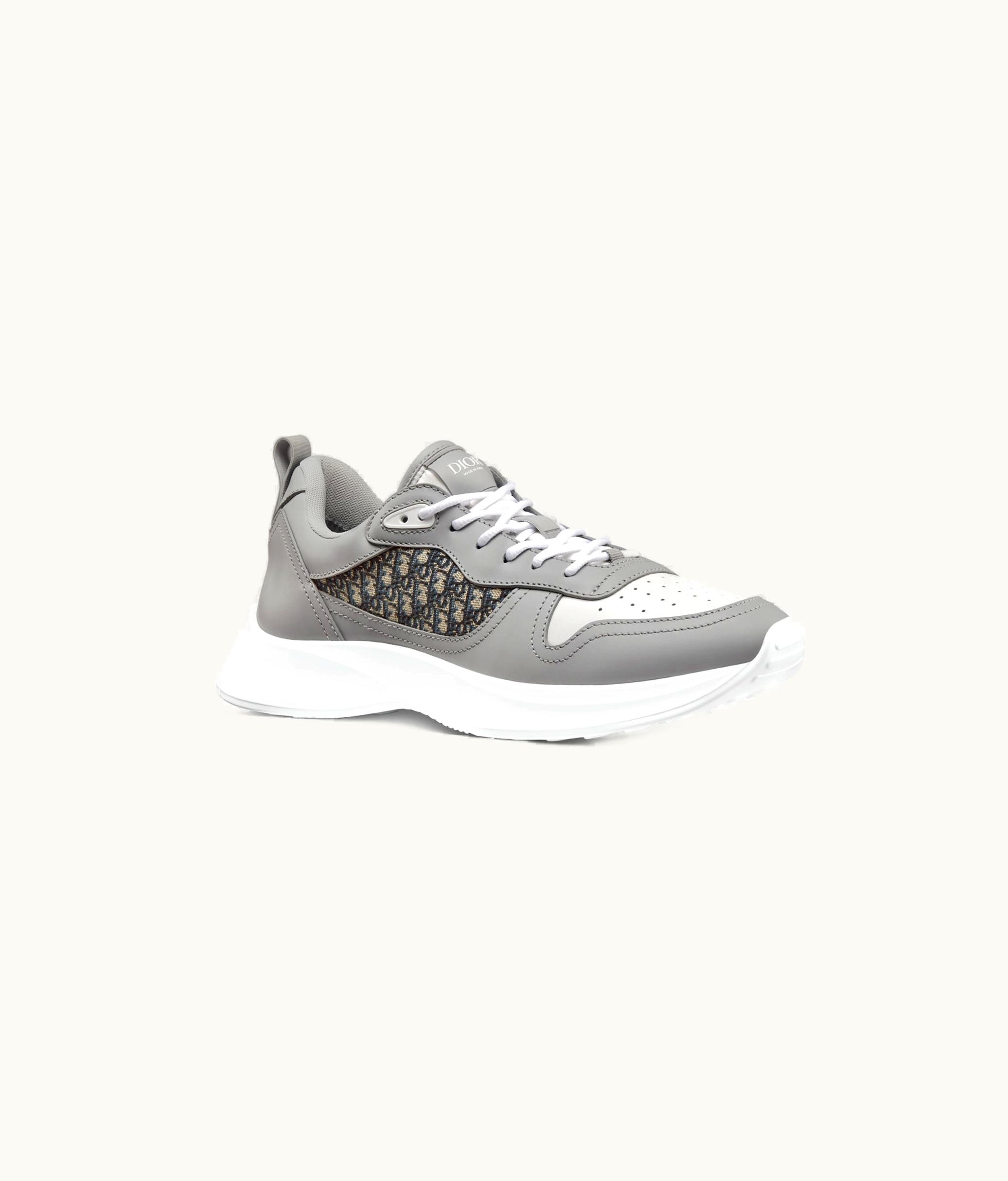 Dior B25 Runner Sneaker - Dior Gray And White Smooth Calfskin With Beige And Black Dior Oblique Jacquard