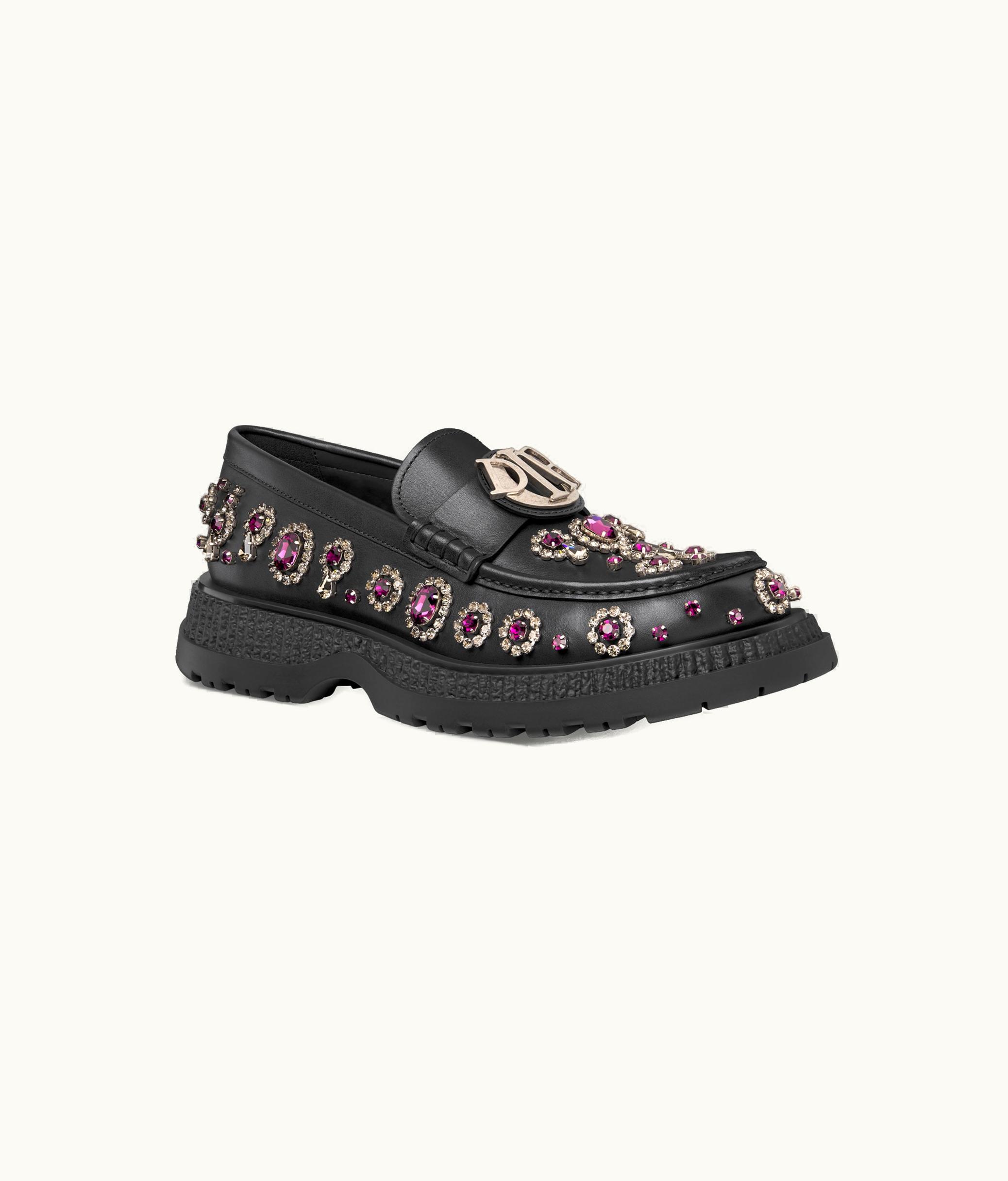 Dior Dior Buffalo Loafer - Black Calfskin With Purple And Silver-Tone Cabochons