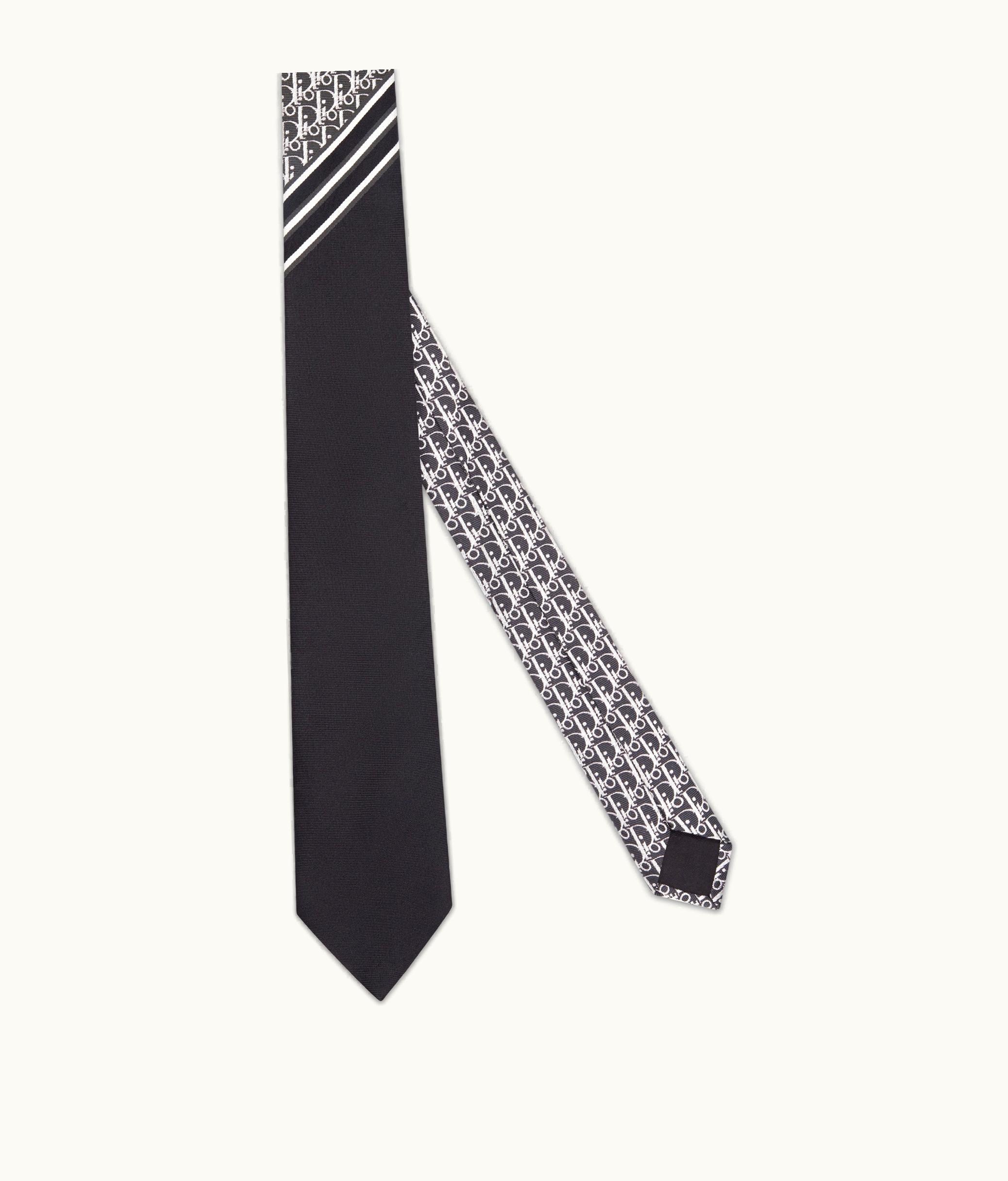 Dior Striped Dior Oblique Tie - Black, White And Gray Silk
