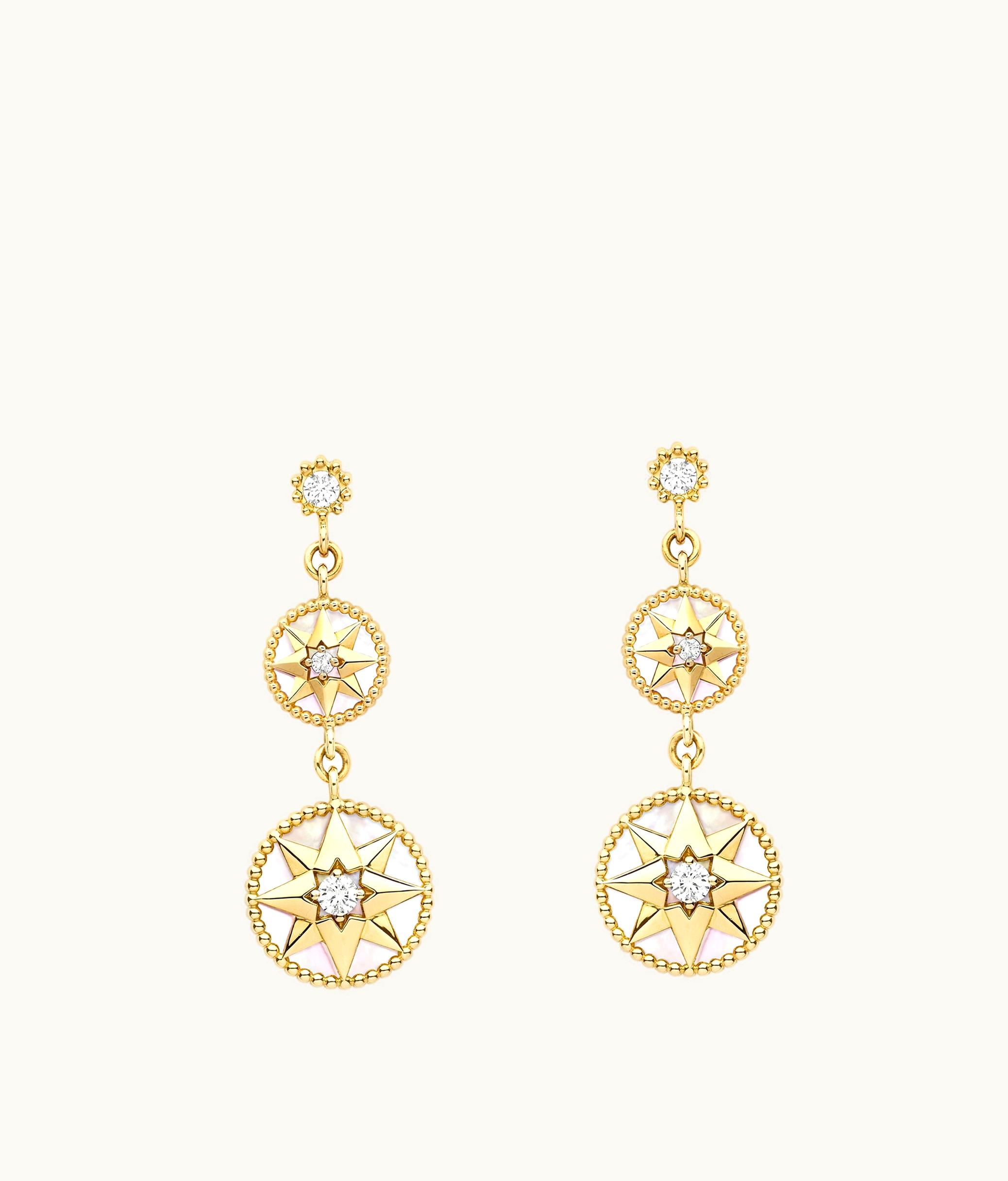 Dior Wind Rose Earrings - Yellow Gold, Diamonds And Mother-of-Pearl