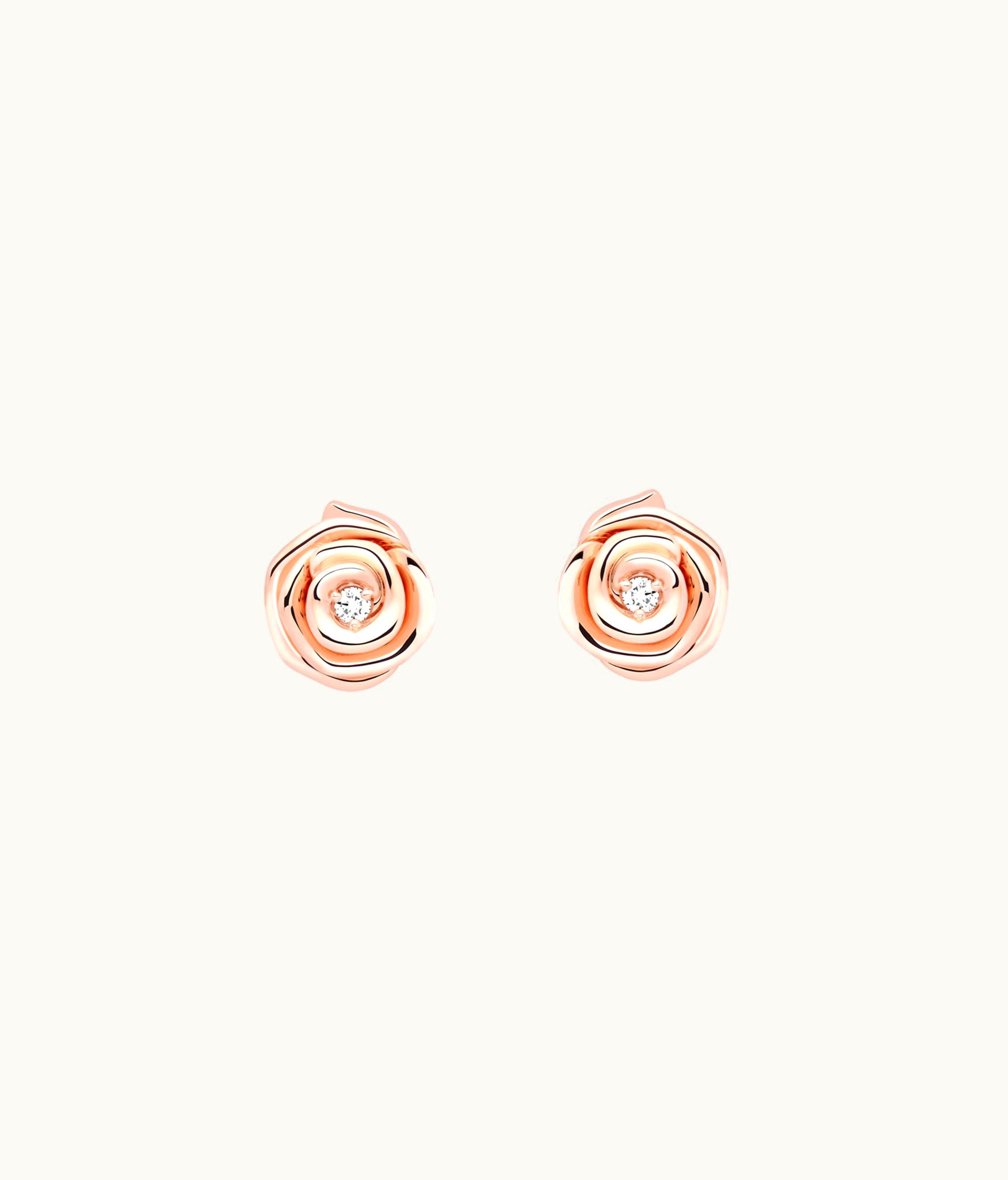 Dior Rose Dior Couture Rosebud Earrings - Pink Gold And Diamonds