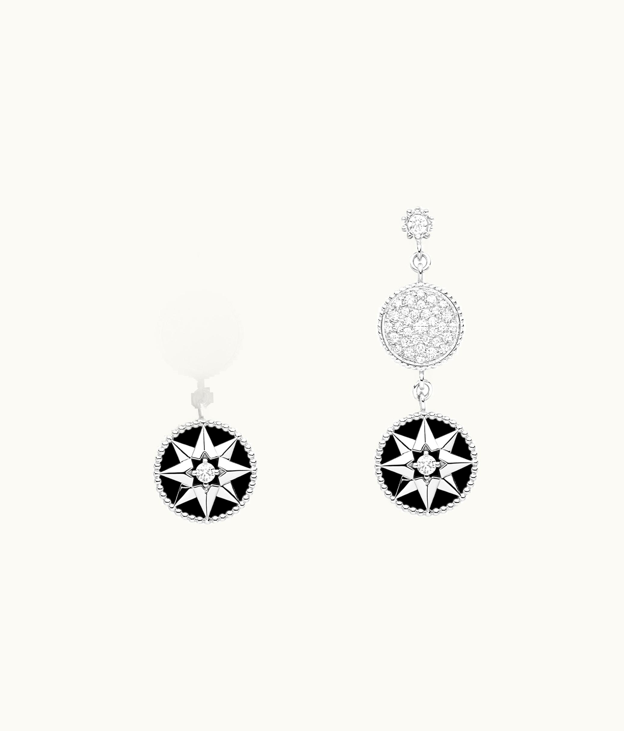 Dior Rose Des Vents Earrings - 18k White Gold, Diamonds And Onyx