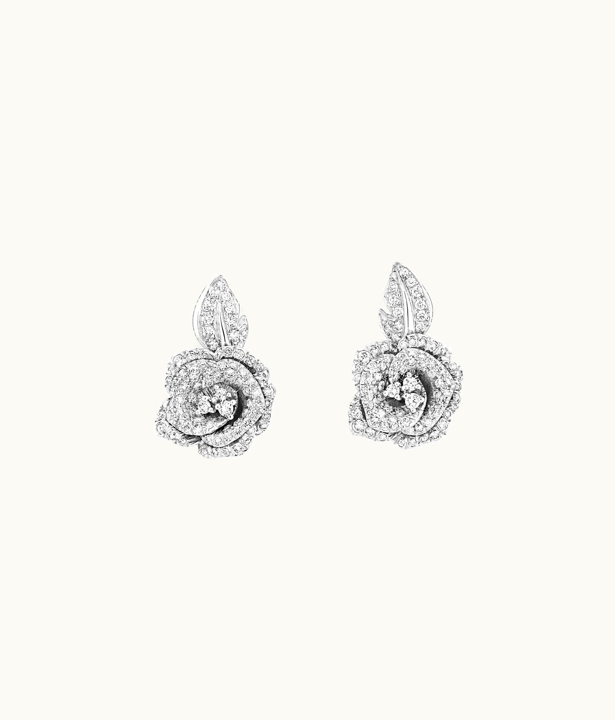 Dior Medium Rose Dior Bagatelle Earrings - 18k White Gold And Diamonds