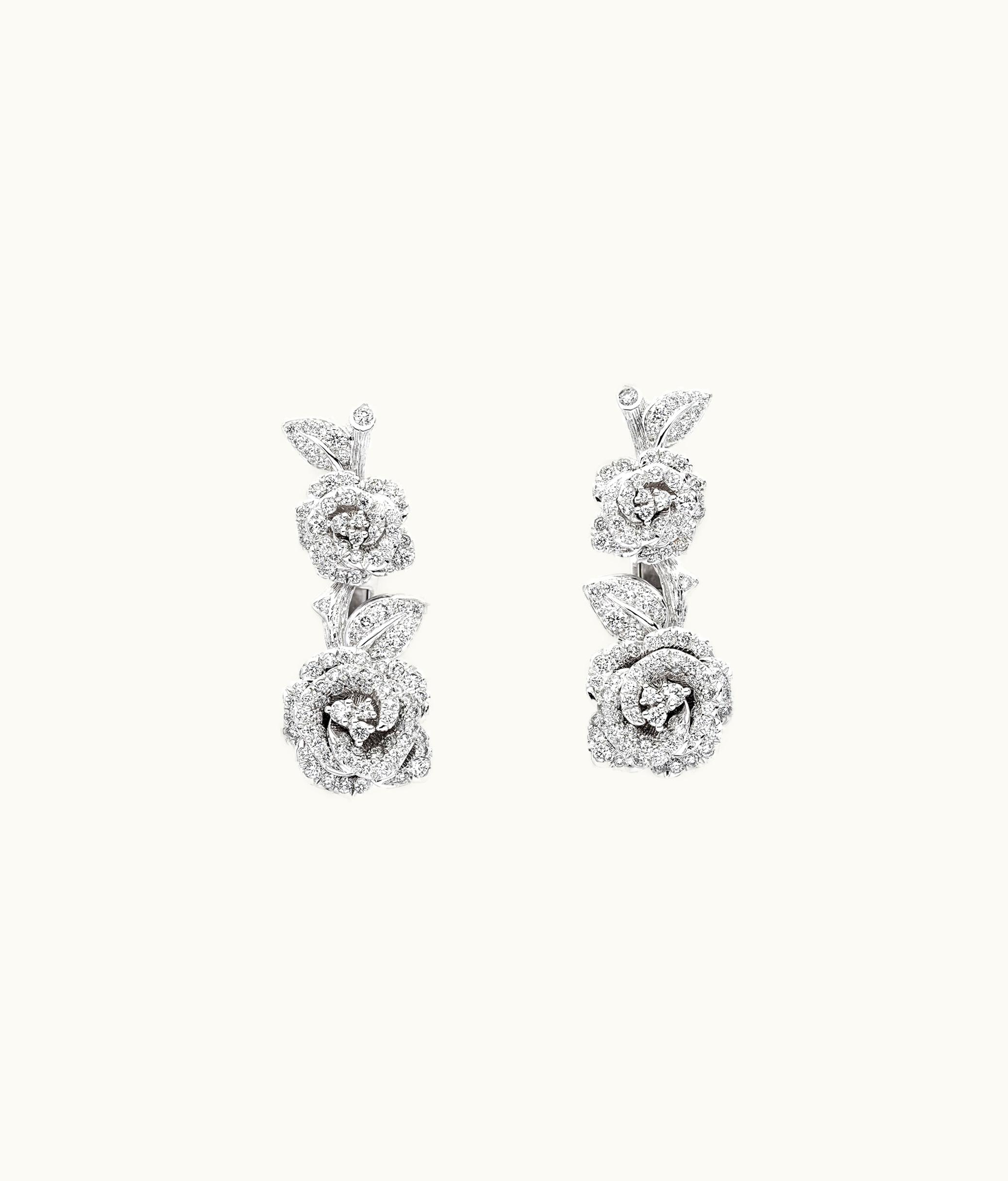 Dior Large Rose Dior Bagatelle Earrings - White Gold And Diamonds