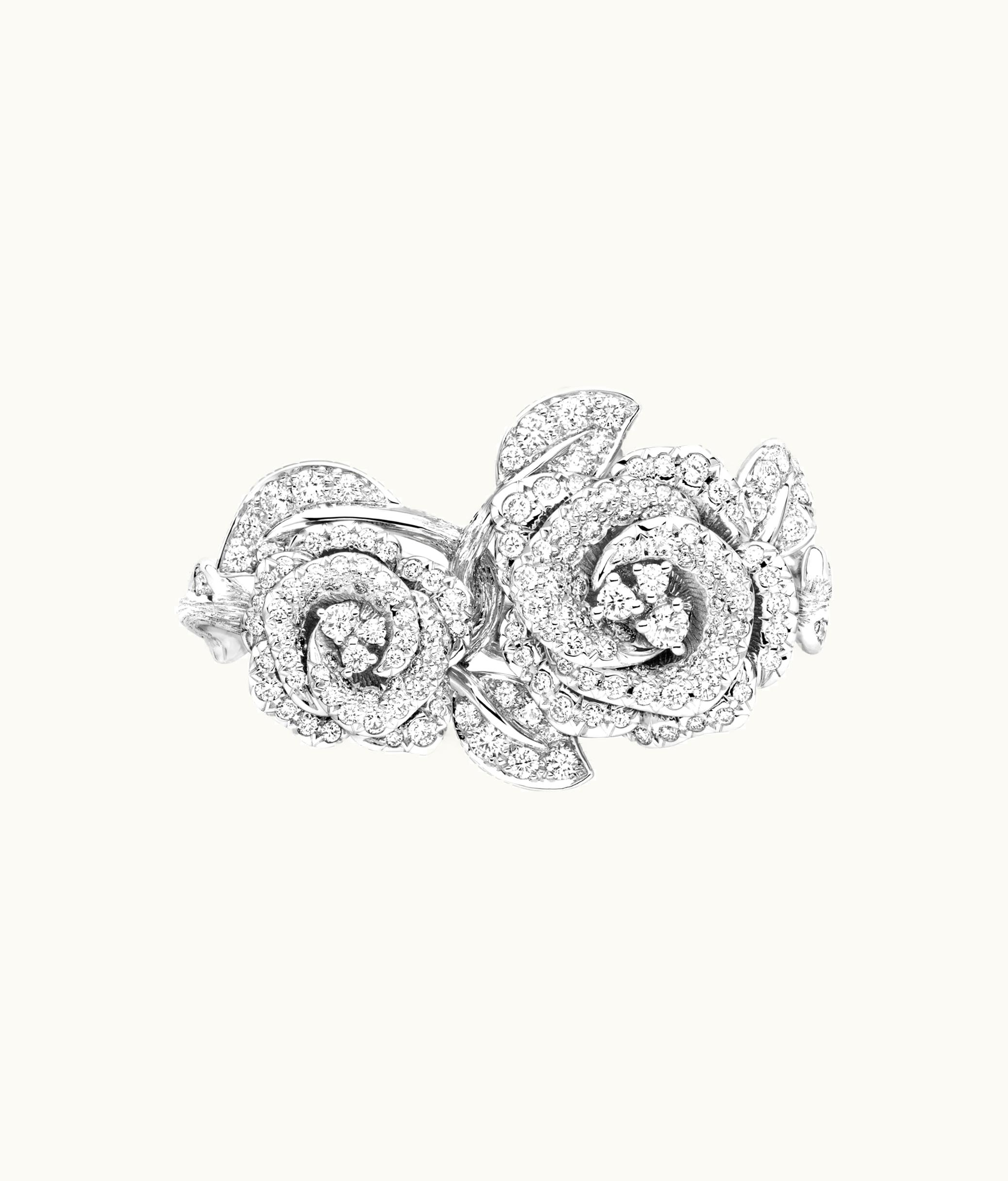 Dior Large Rose Dior Bagatelle Double Ring - White Gold And Diamonds