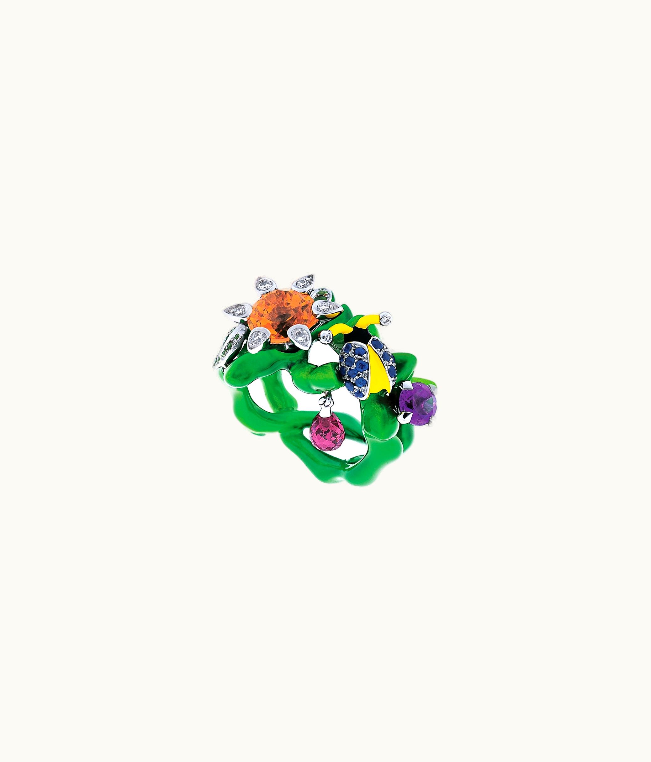 Dior Milly Carnivora Ring - 18k White Gold, Diamonds, Citrine, Amethyst And Lacquer
