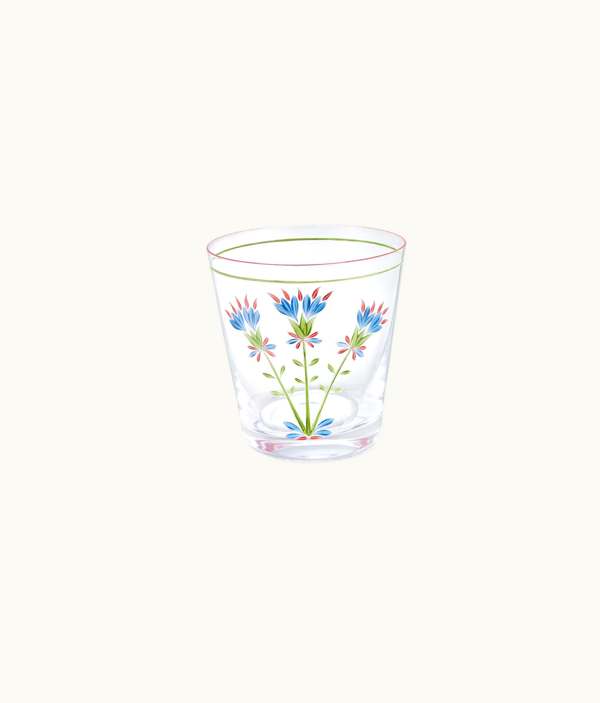 Dior Hand-Painted Water Glass - Green And Blue Lotus