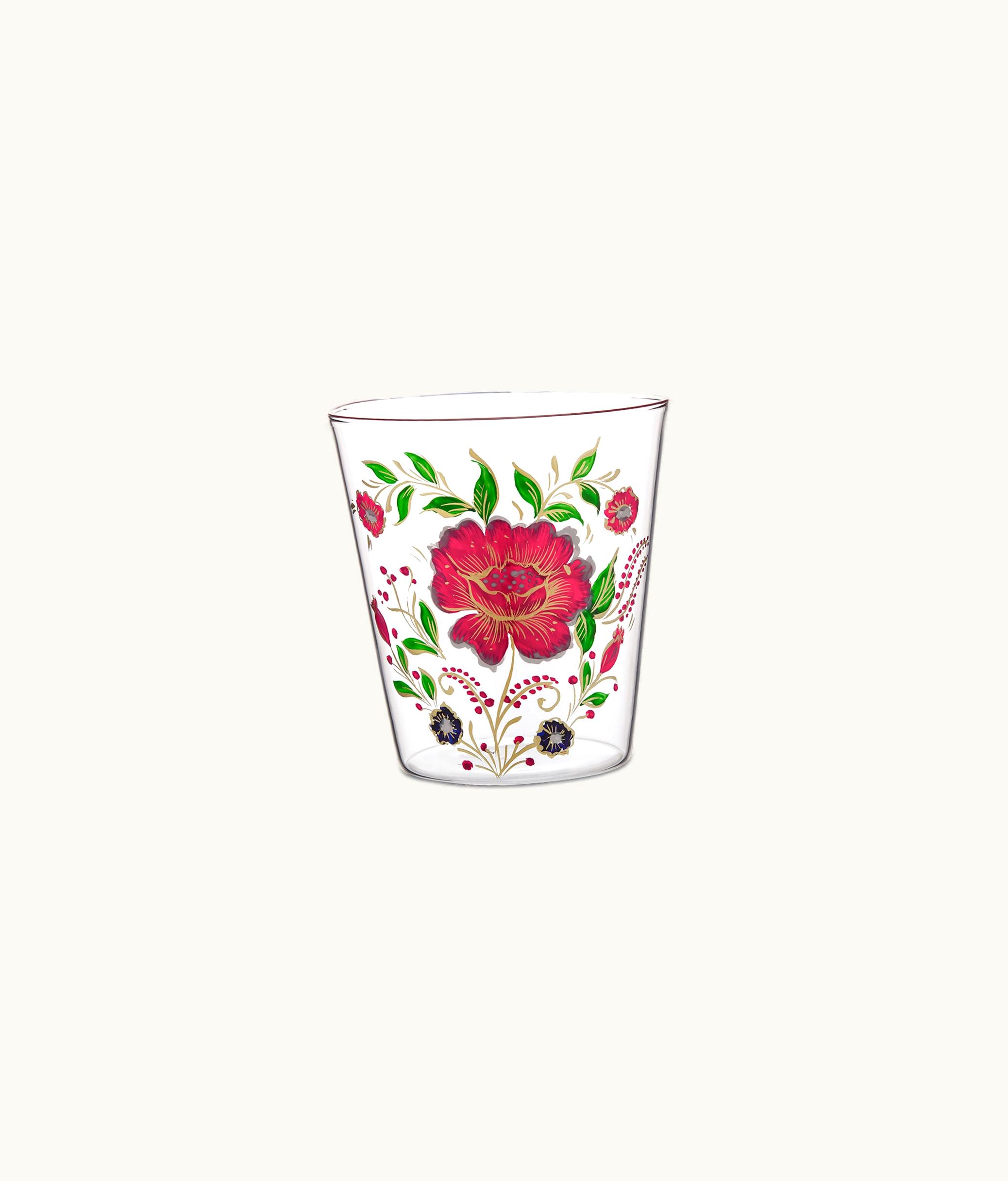 Dior Hand-Painted Water Glass - Red Roses d'Hiver