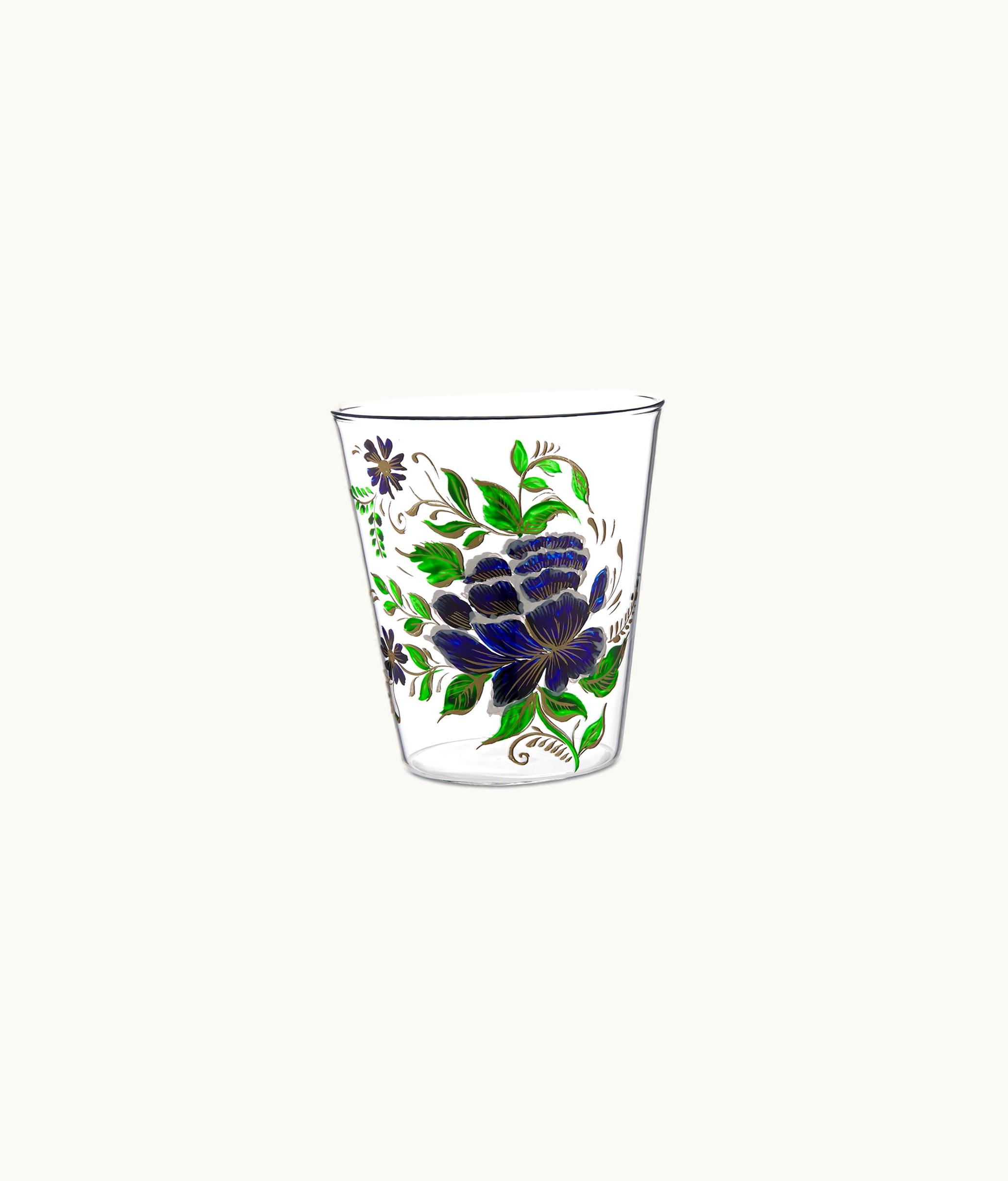 Dior Hand-Painted Water Glass - Blue Roses d'Hiver
