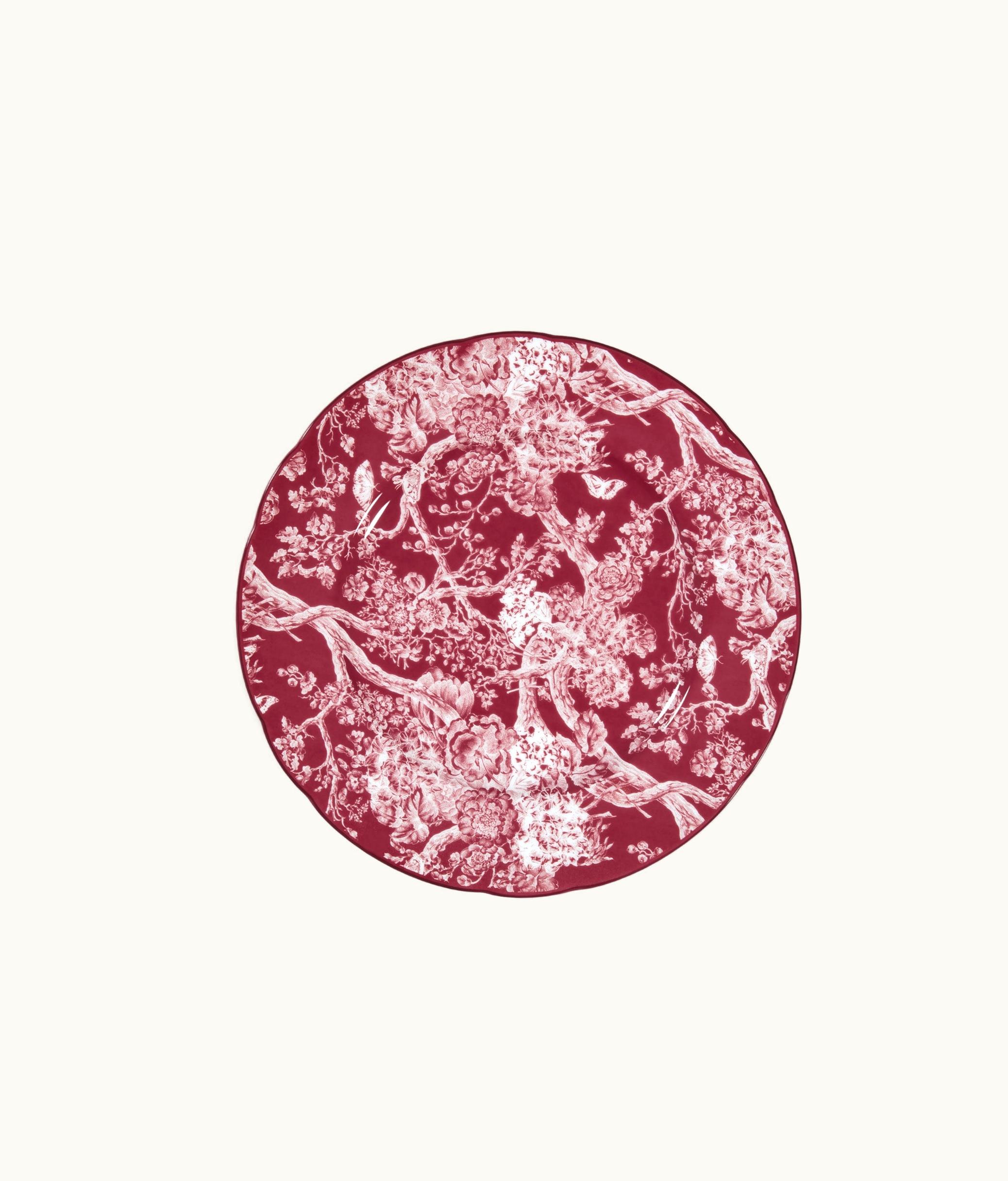 Dior Dessert Plate - Burgundy Toile De Jouy Hydrangea
