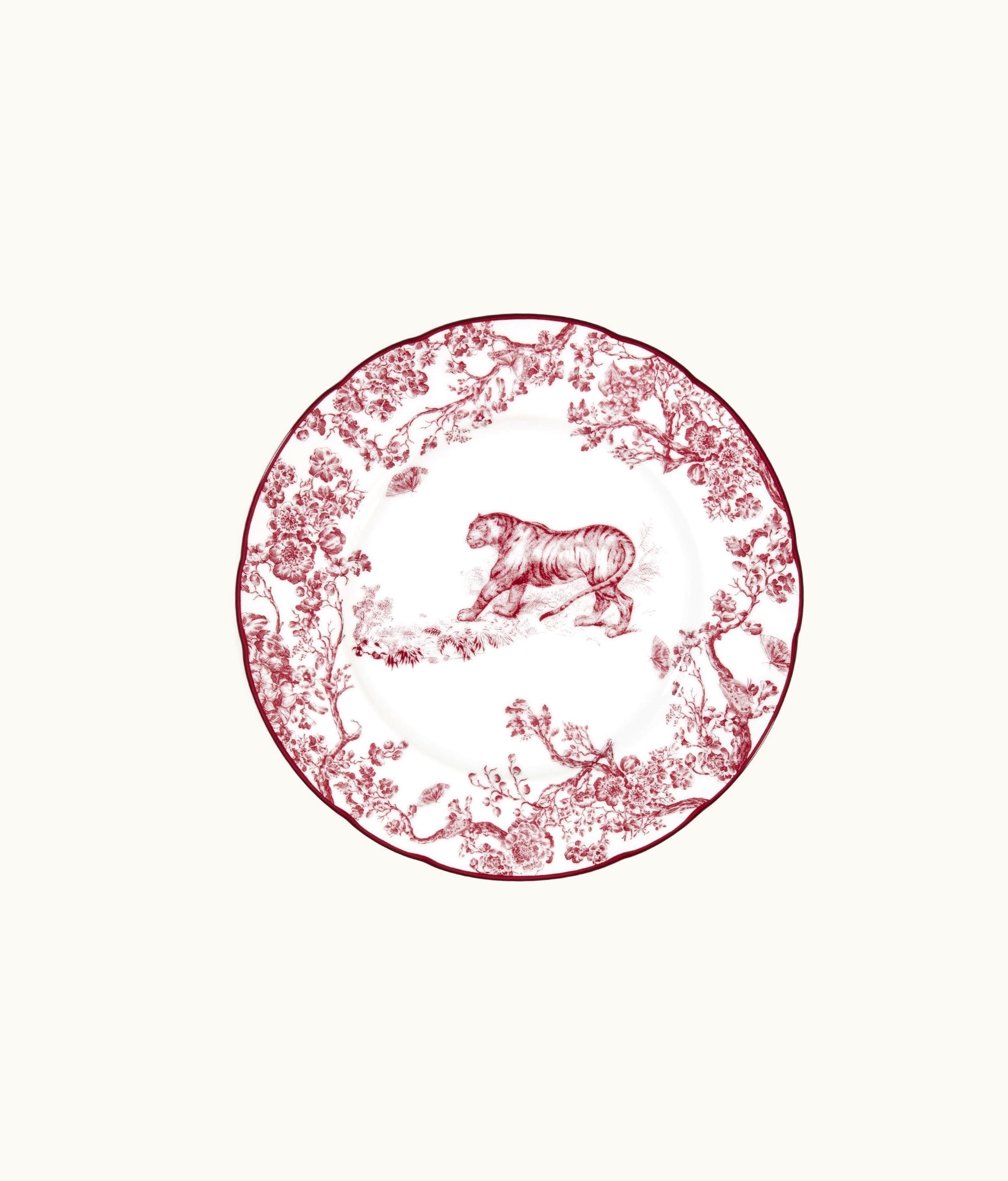 Dior Dessert Plate - Burgundy Toile De Jouy Tiger