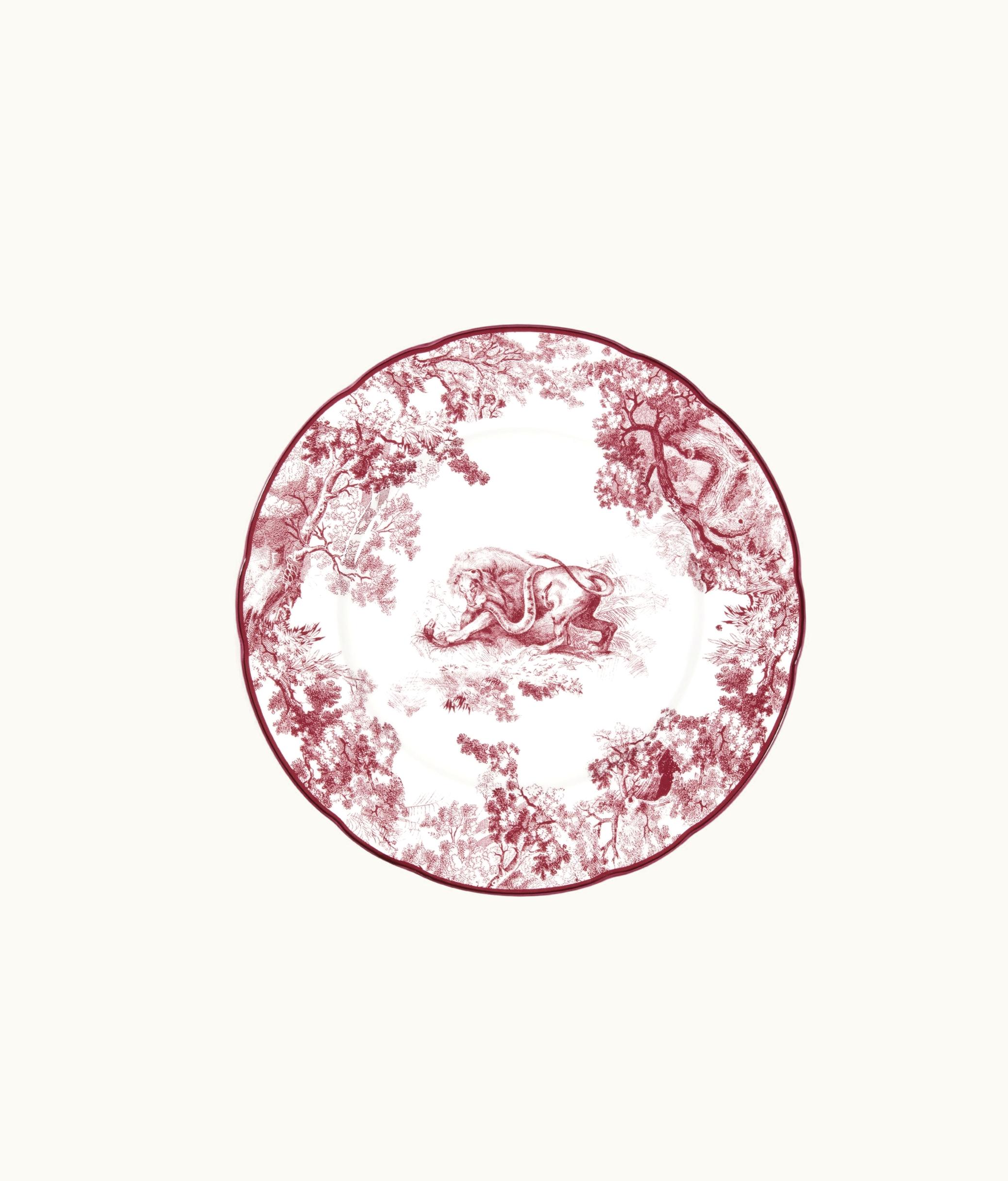 Dior Dessert Plate - Burgundy Toile De Jouy Lion