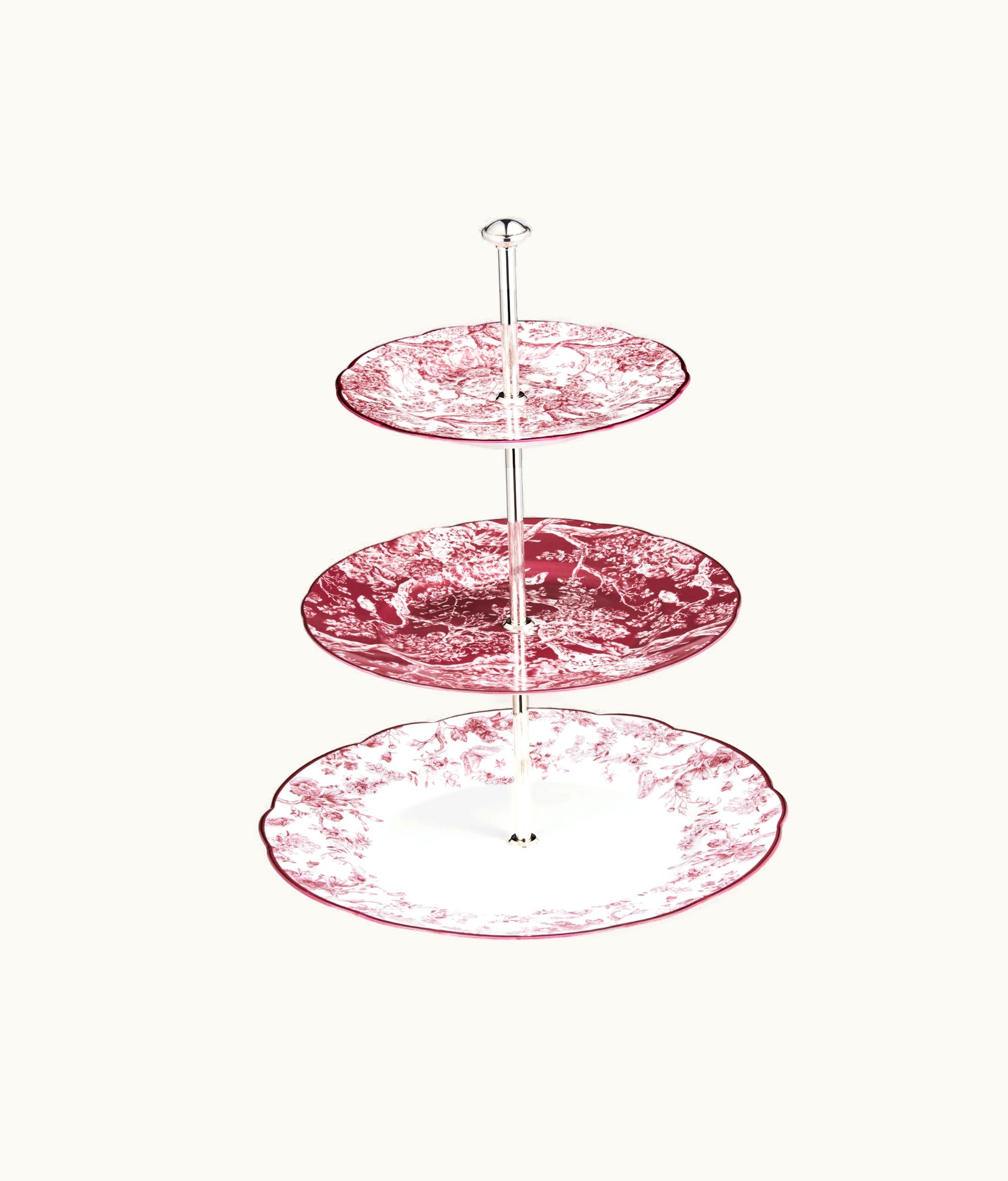 Dior Three-Tiered Cake Stand - Burgundy Toile De Jouy