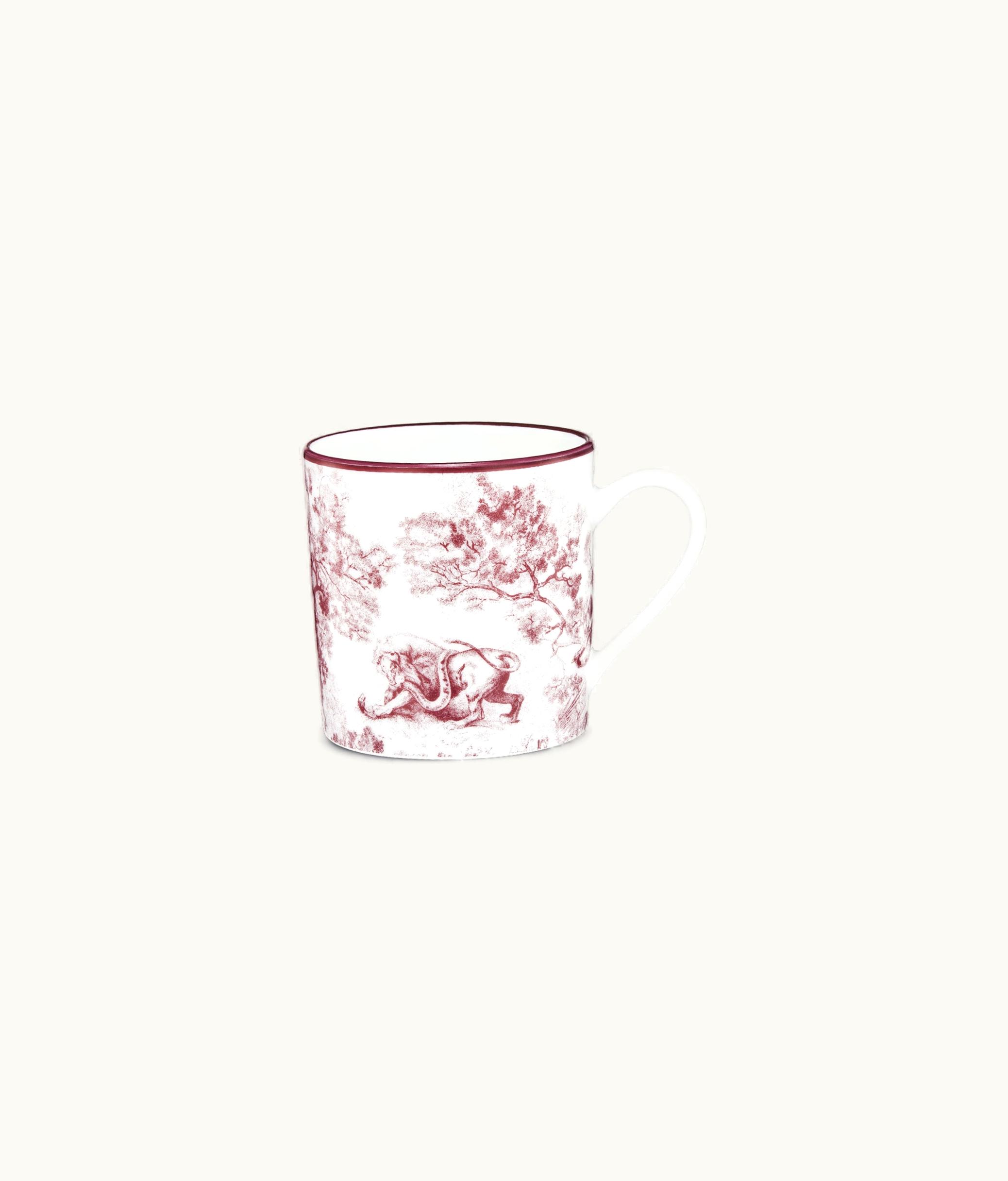 Dior Coffee Cup - Burgundy Toile De Jouy Tiger