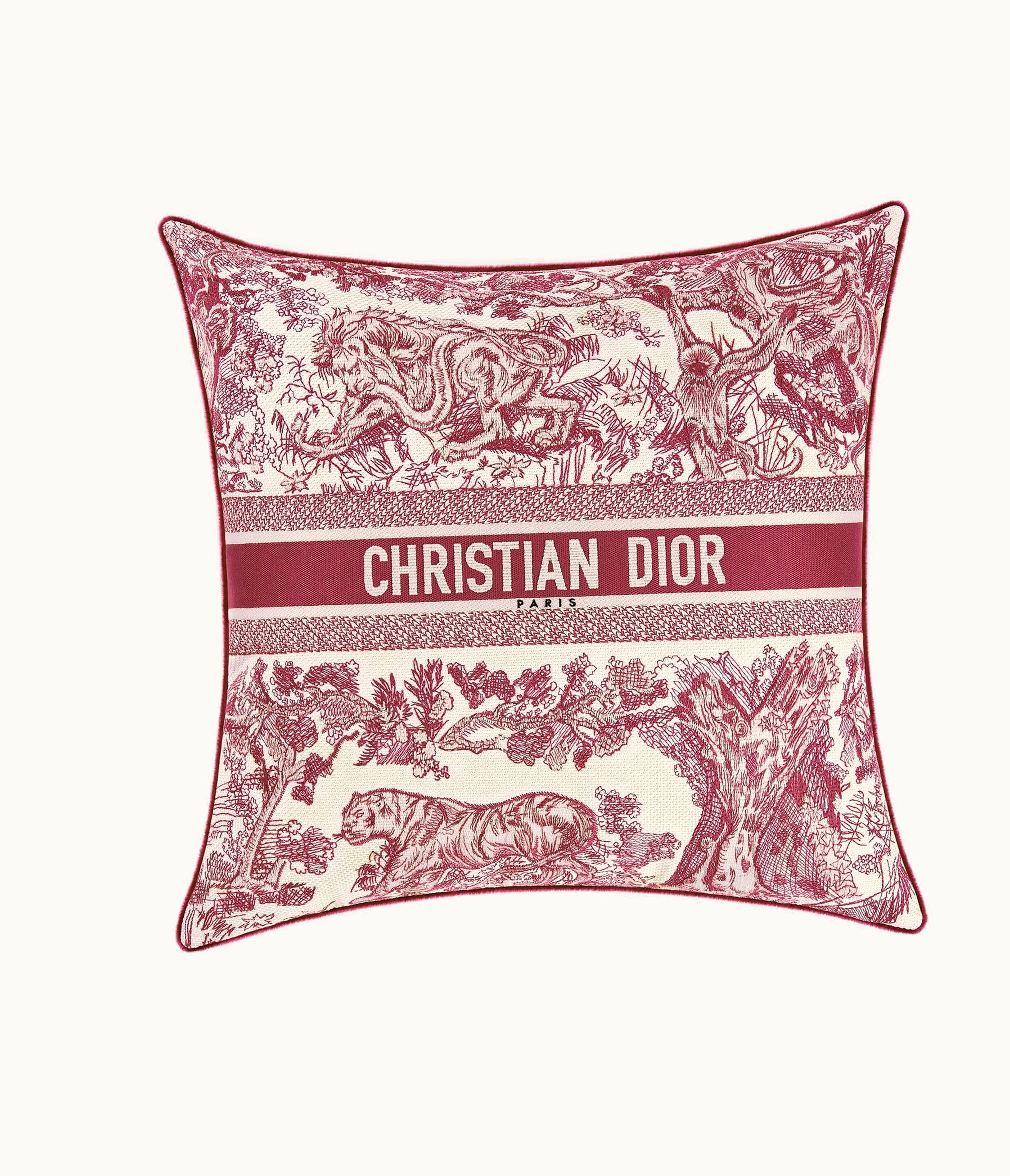Dior Large Square Pillow - Burgundy Toile De Jouy