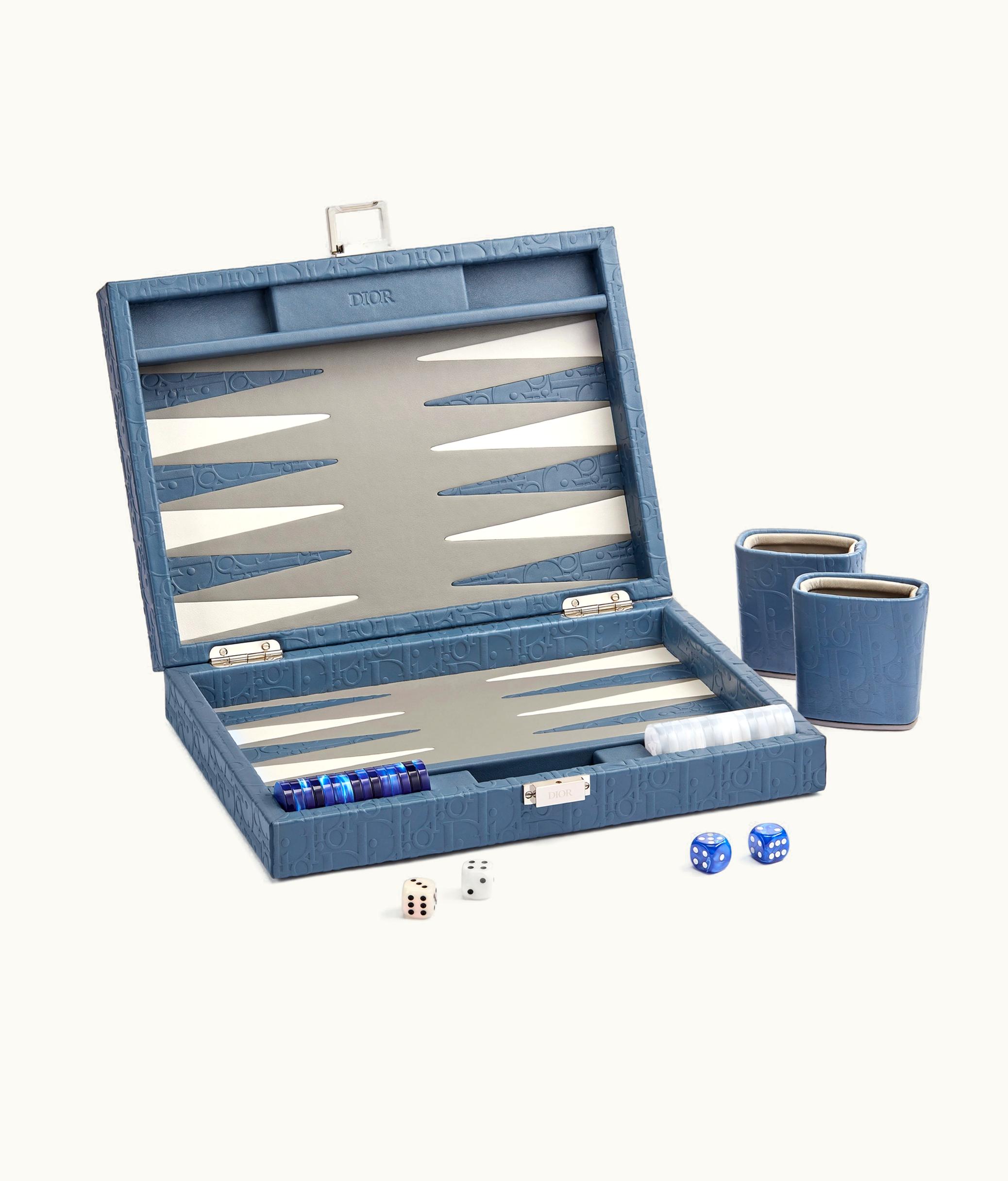 Dior Small Leather Backgammon - Blue Dior Oblique
