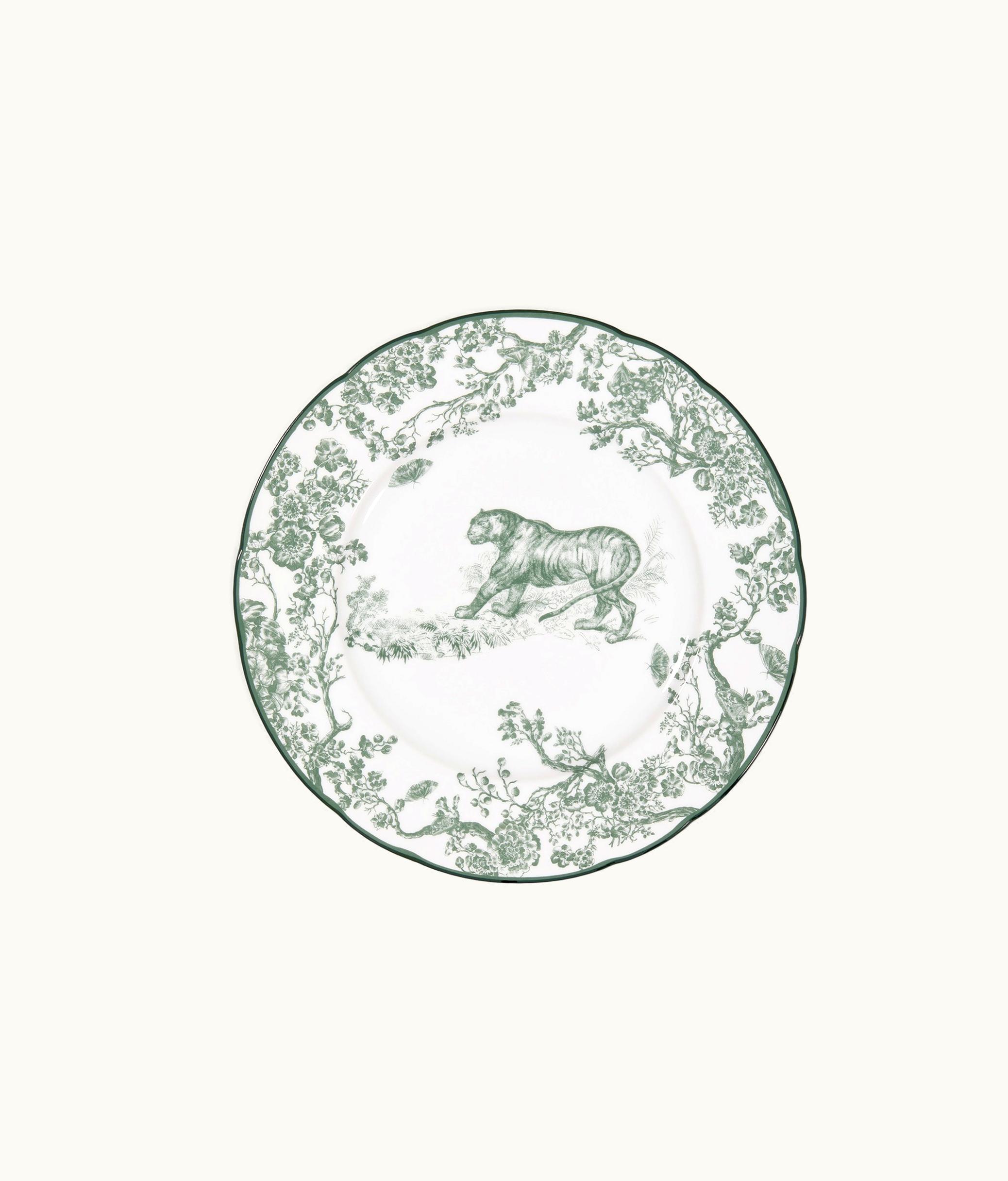 Dior Dessert Plate - Linden Green Toile De Jouy Tiger