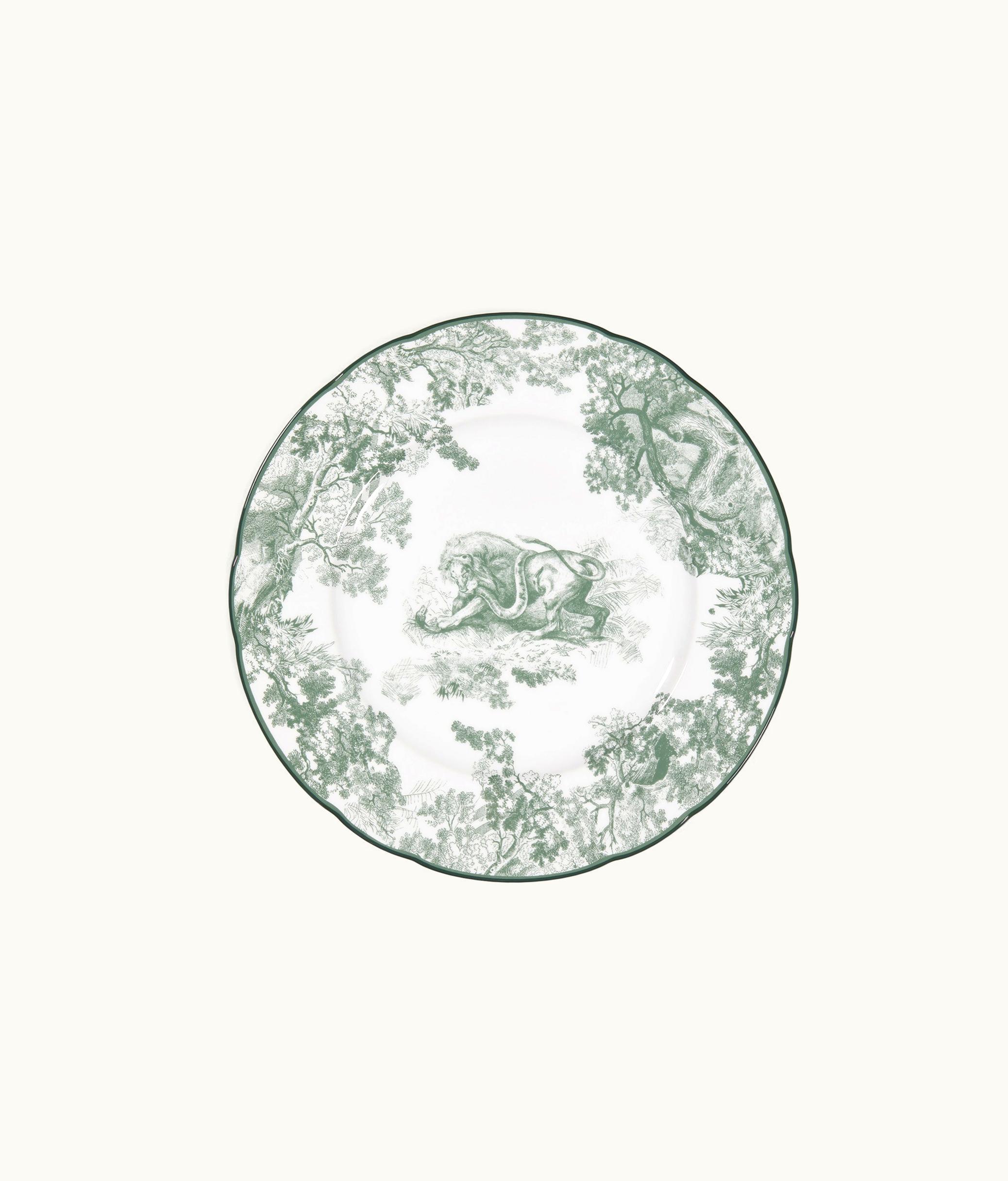 Dior Dessert Plate - Linden Green Toile De Jouy Lion