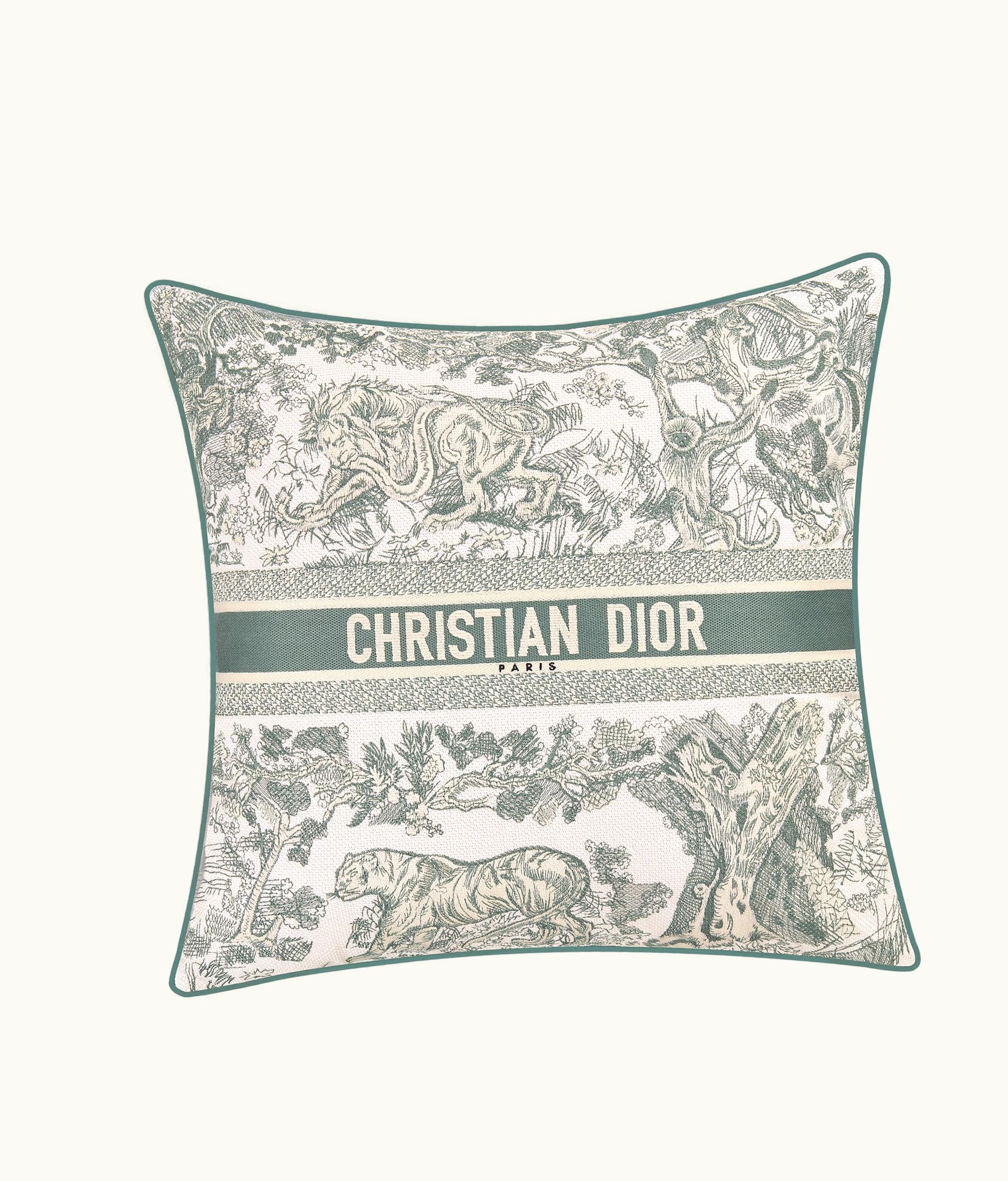 Dior Large Square Pillow - Linden Green Toile De Jouy