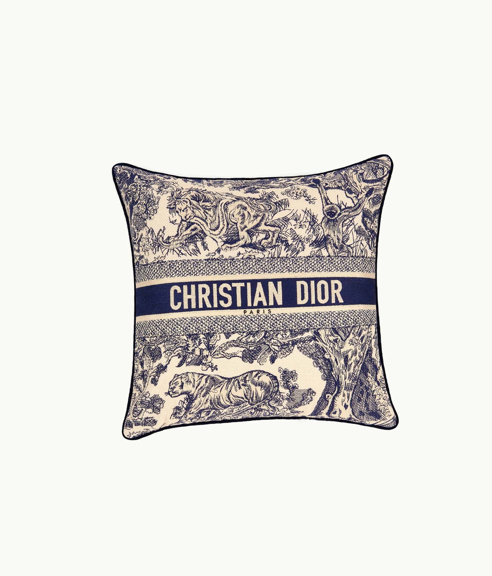 Dior Small Square Pillow - Blue Toile De Jouy