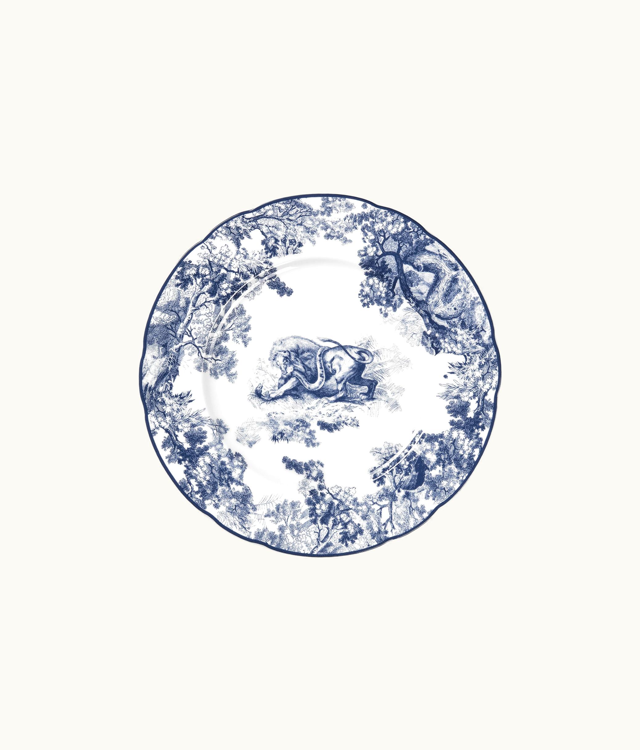 Dior Dessert Plate - Blue Toile De Jouy Lion