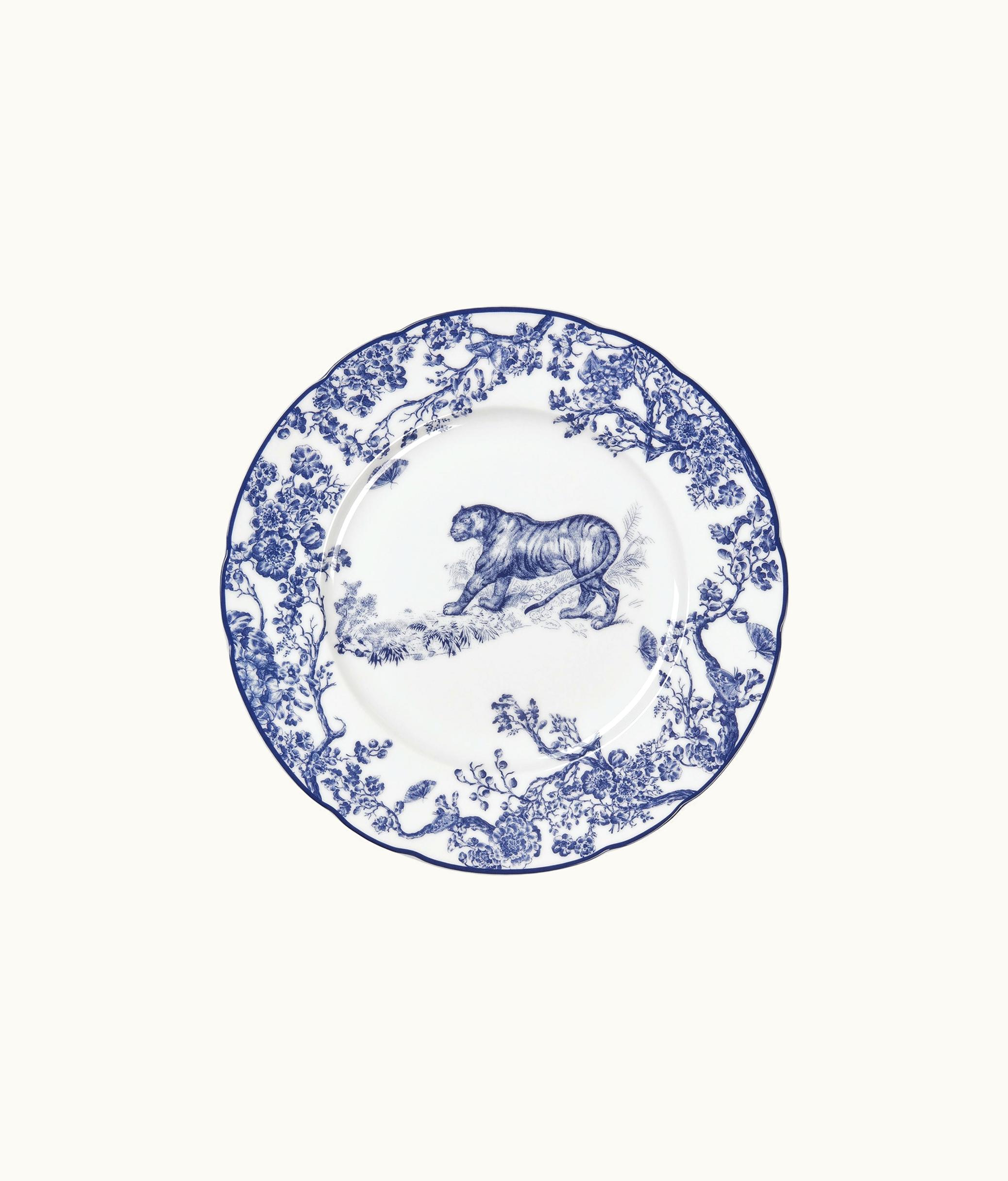 Dior Dessert Plate - Blue Toile De Jouy Tiger