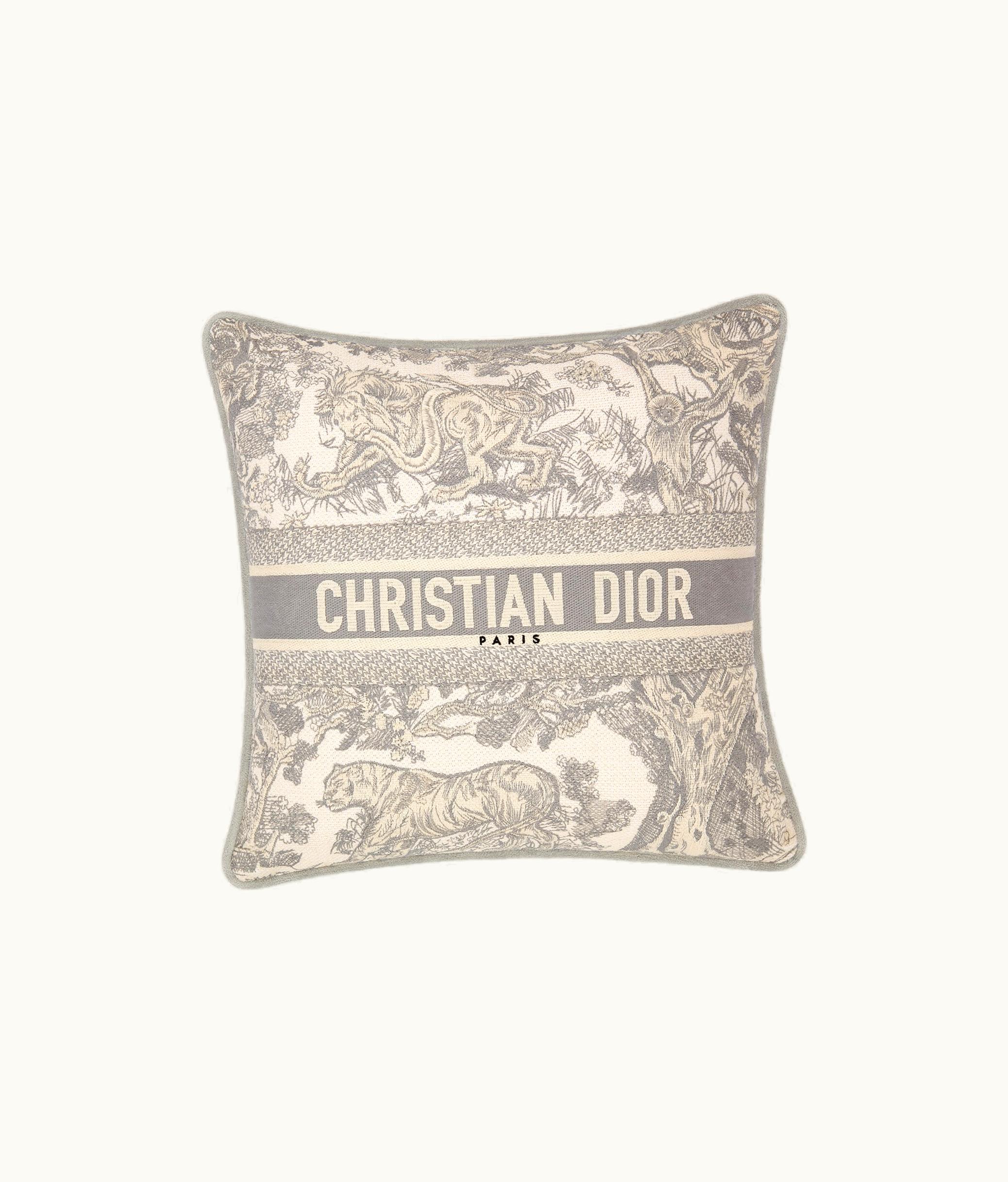 Dior Small Square Pillow - Gray Toile De Jouy