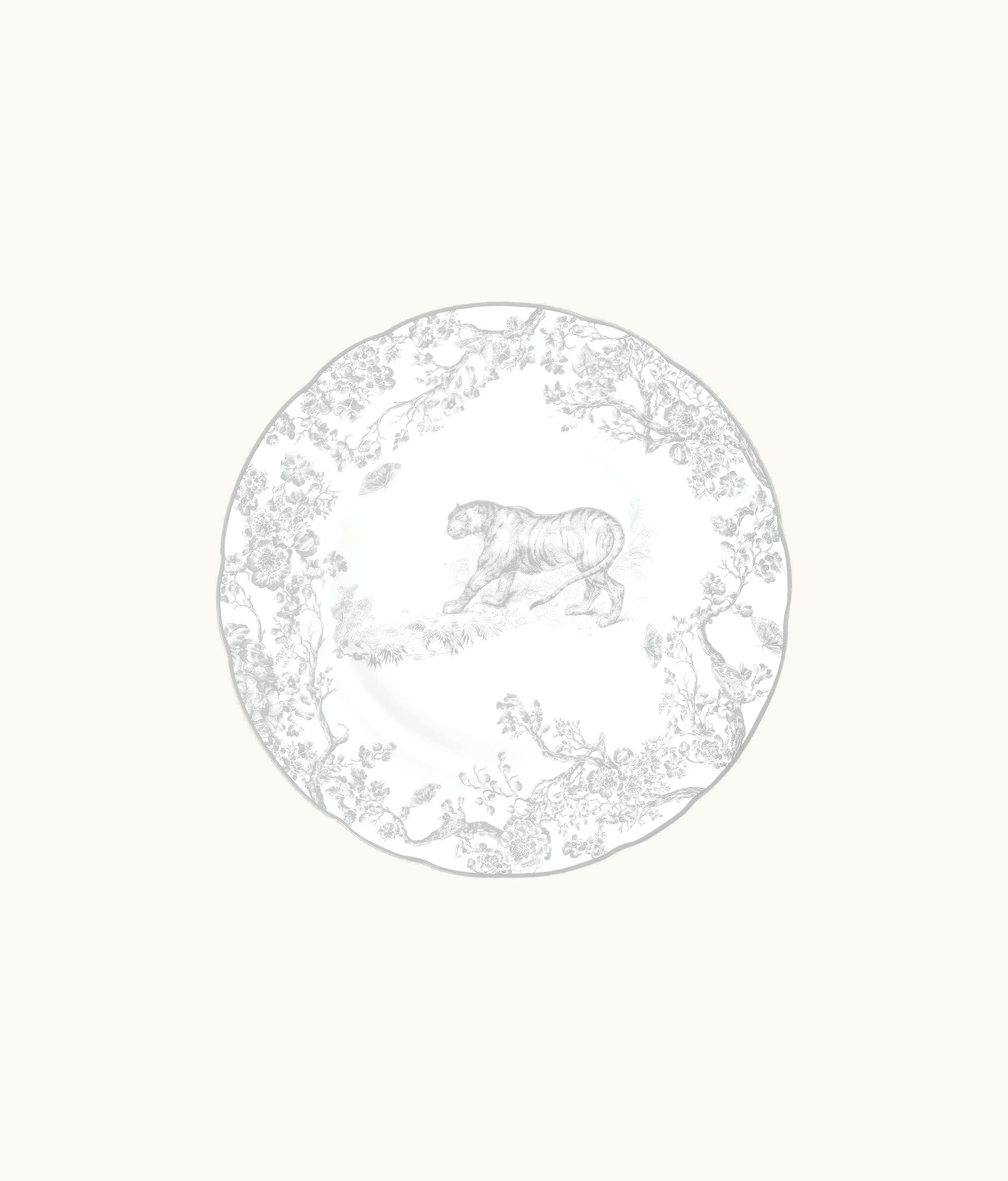 Dior Dessert Plate - Gray Toile De Jouy Tiger