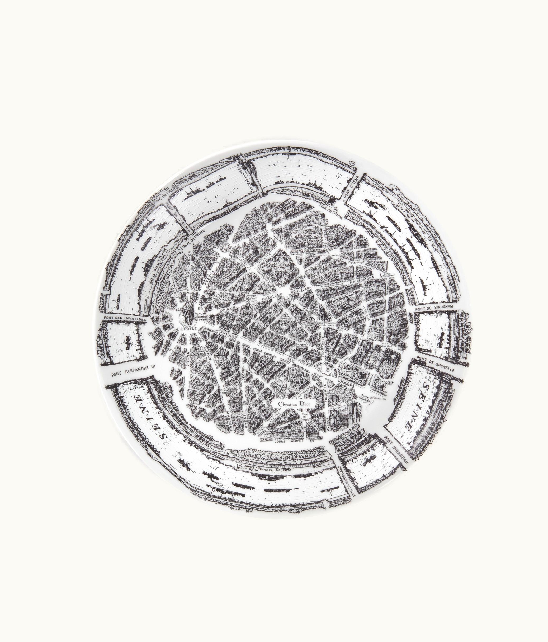Dior Dinner Plate - White And Black Plan De Paris Motif