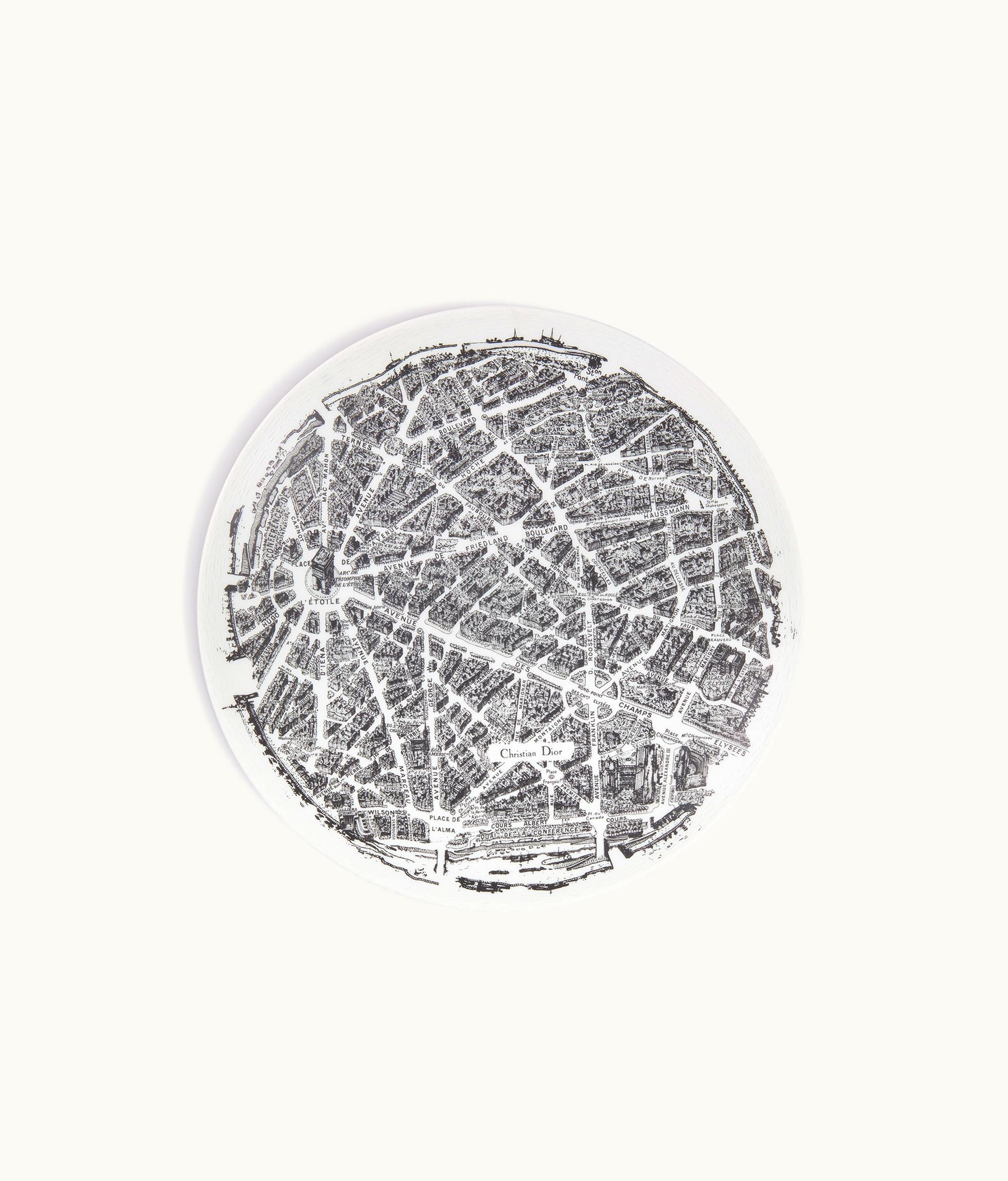 Dior Dessert Plate - White And Black Plan De Paris Motif