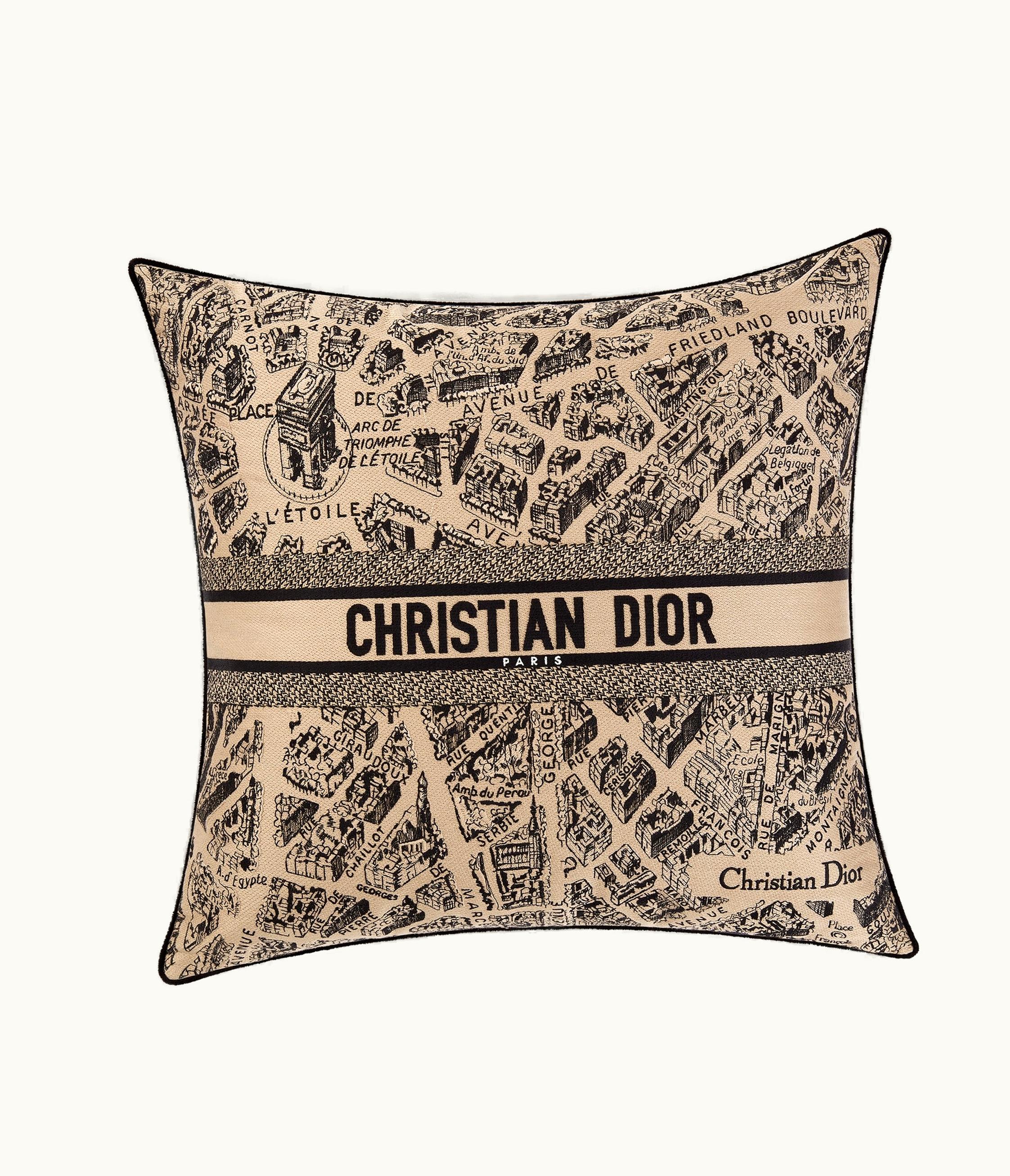 Dior Grand Coussin Carré Plan De Paris, Beige Et Noir