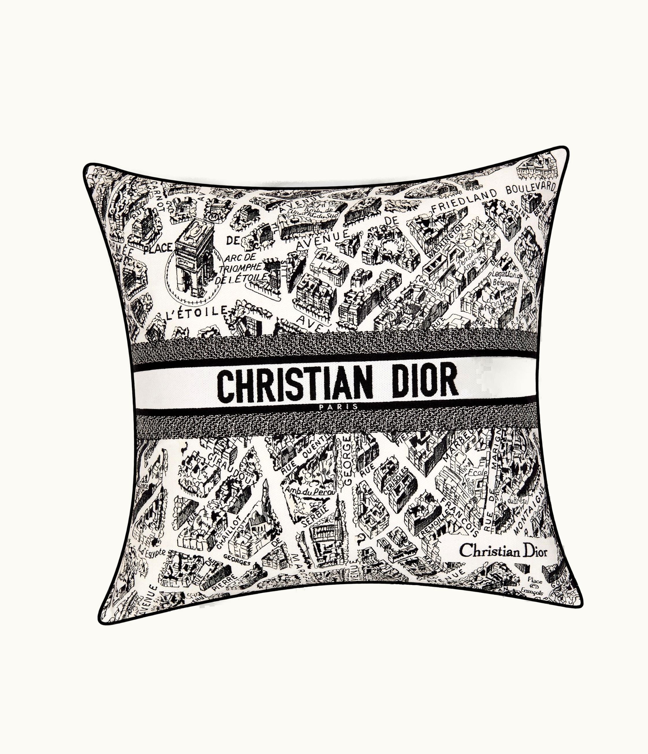 Dior Large Square Pillow - White And Black Plan De Paris Motif