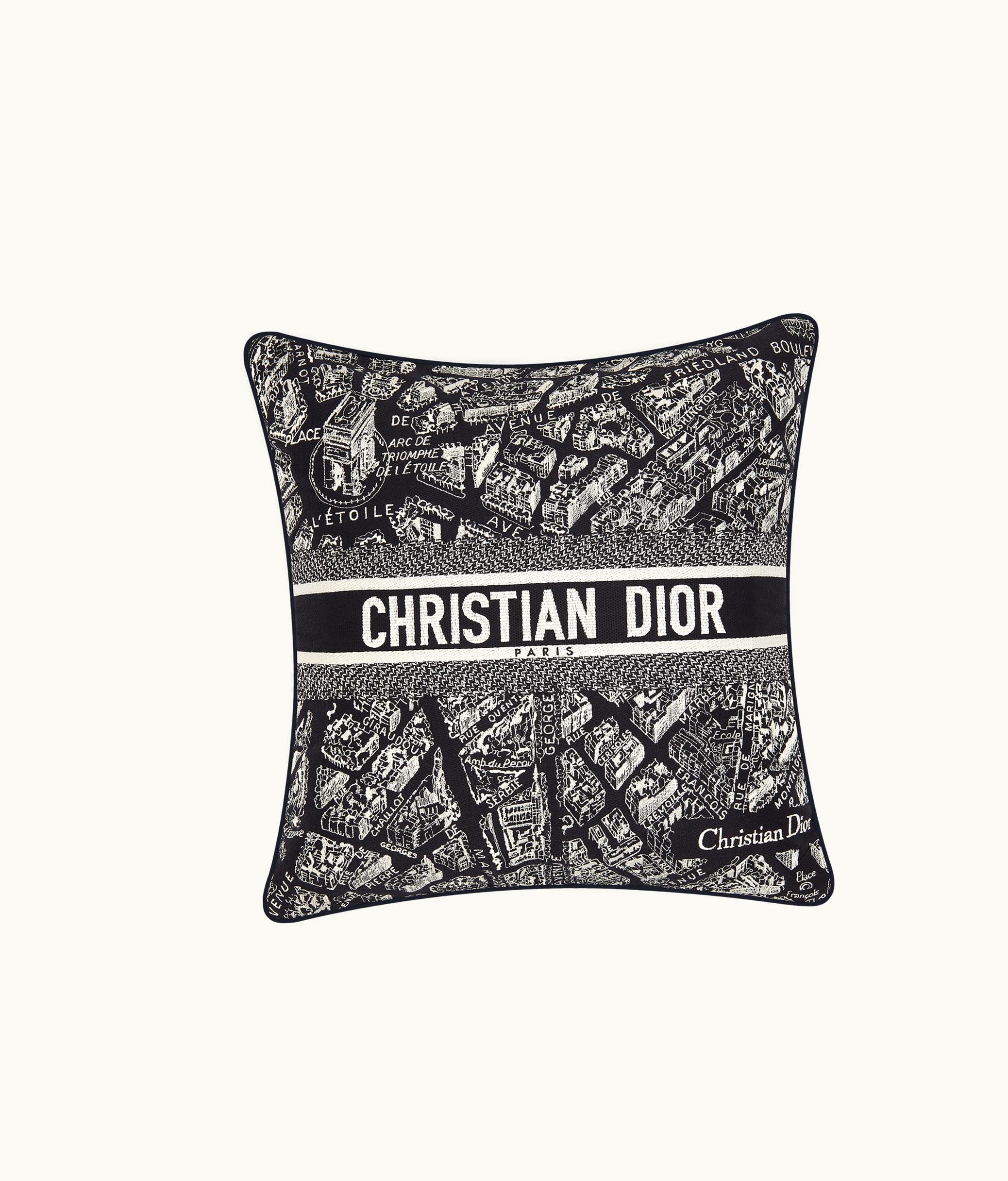 Dior Small Square Pillow - Black And White Plan De Paris Motif