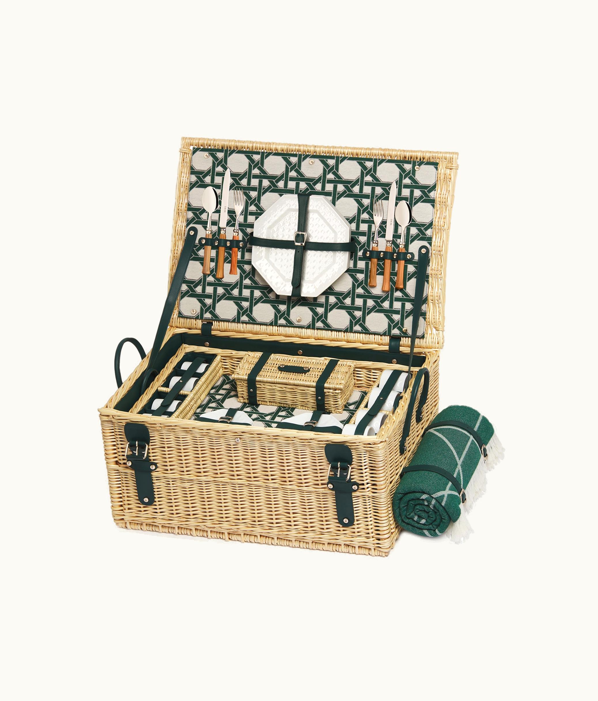 Dior Miss Dior Picnic Basket For Four People - Beige Wicker, White Porcelain, Transparent Glass, Cutlery In Olive Wood And Silver-Finish Metal
