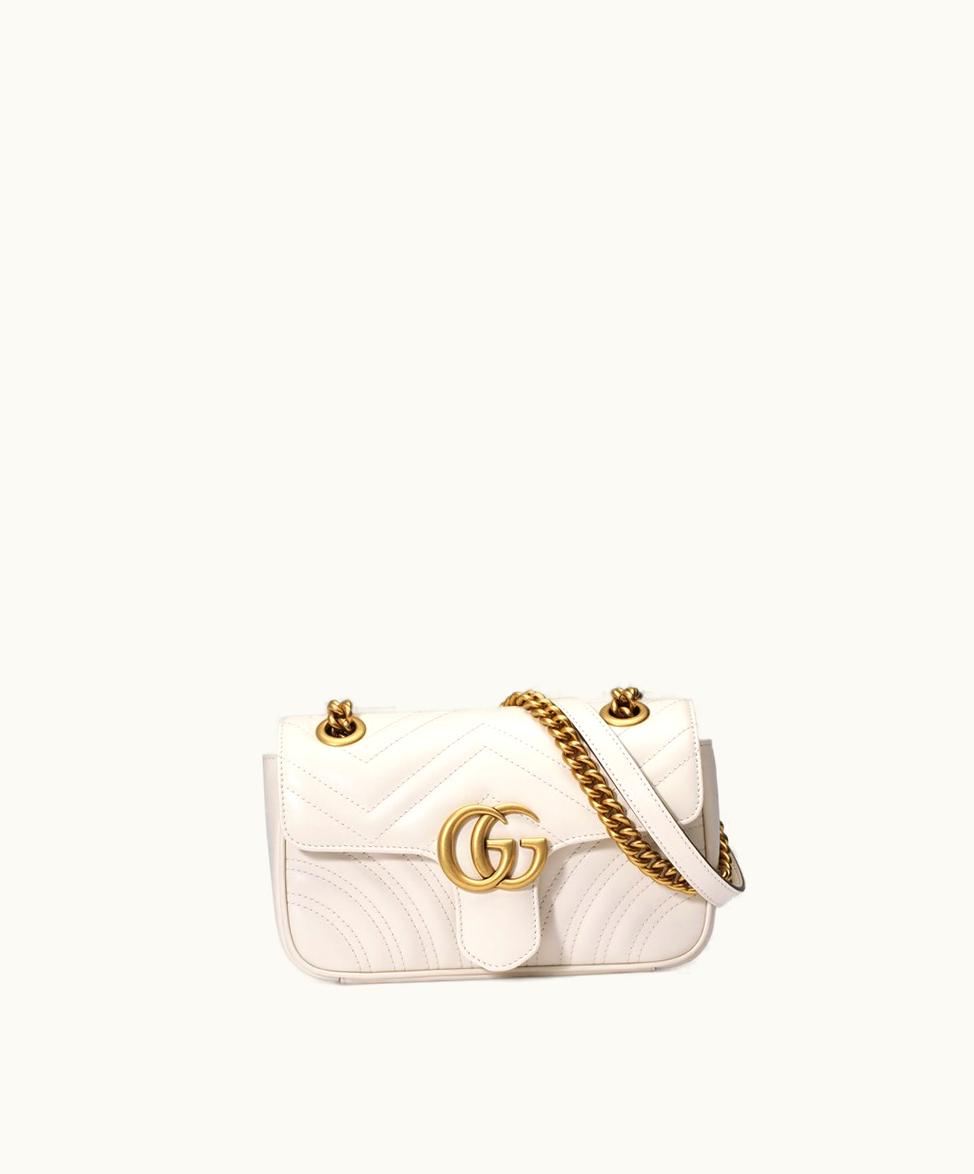 Gucci Gucci GG Marmont Mini Chain Shoulder Bag White Leather