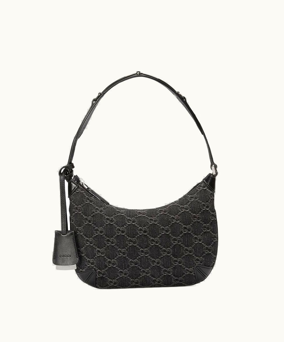 Gucci Gucci Horsebit Slim Small Shoulder Bag Black And Grey GG Denim