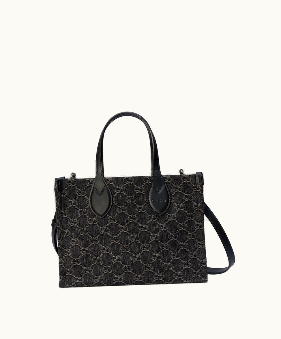 Gucci Gucci Ophidia GG Medium Tote Bag Black And Grey Denim