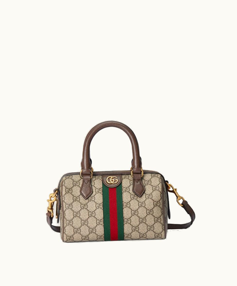 Gucci Gucci Ophidia GG Mini Top Handle Bag Beige And Ebony Canvas: Gucci Ophidia GG Mini Top Handle Bag Beige Ebony Supreme Canvas