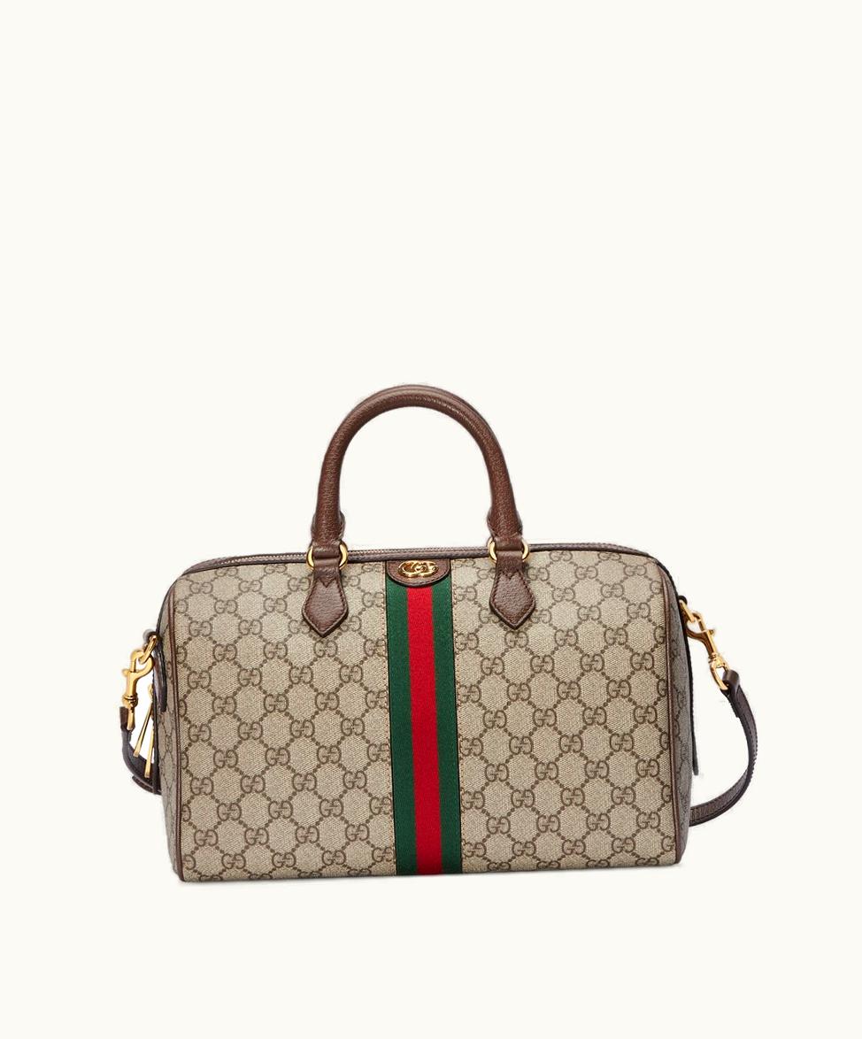 Gucci Gucci Ophidia GG Medium Top Handle Bag Beige And Ebony Canvas