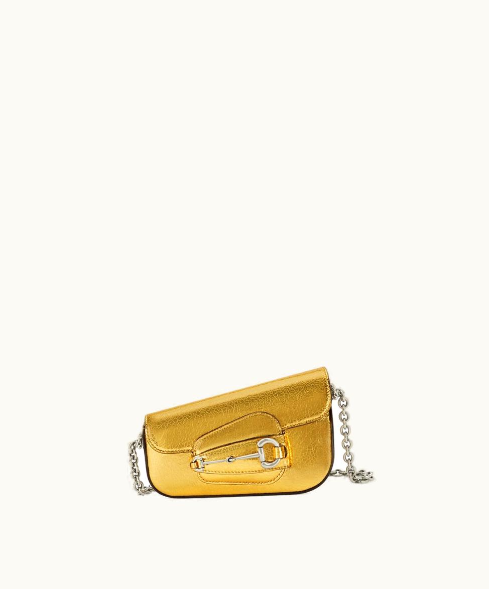 Gucci Gucci Horsebit 1955 Mini Shoulder Bag Metallic Gold Leather